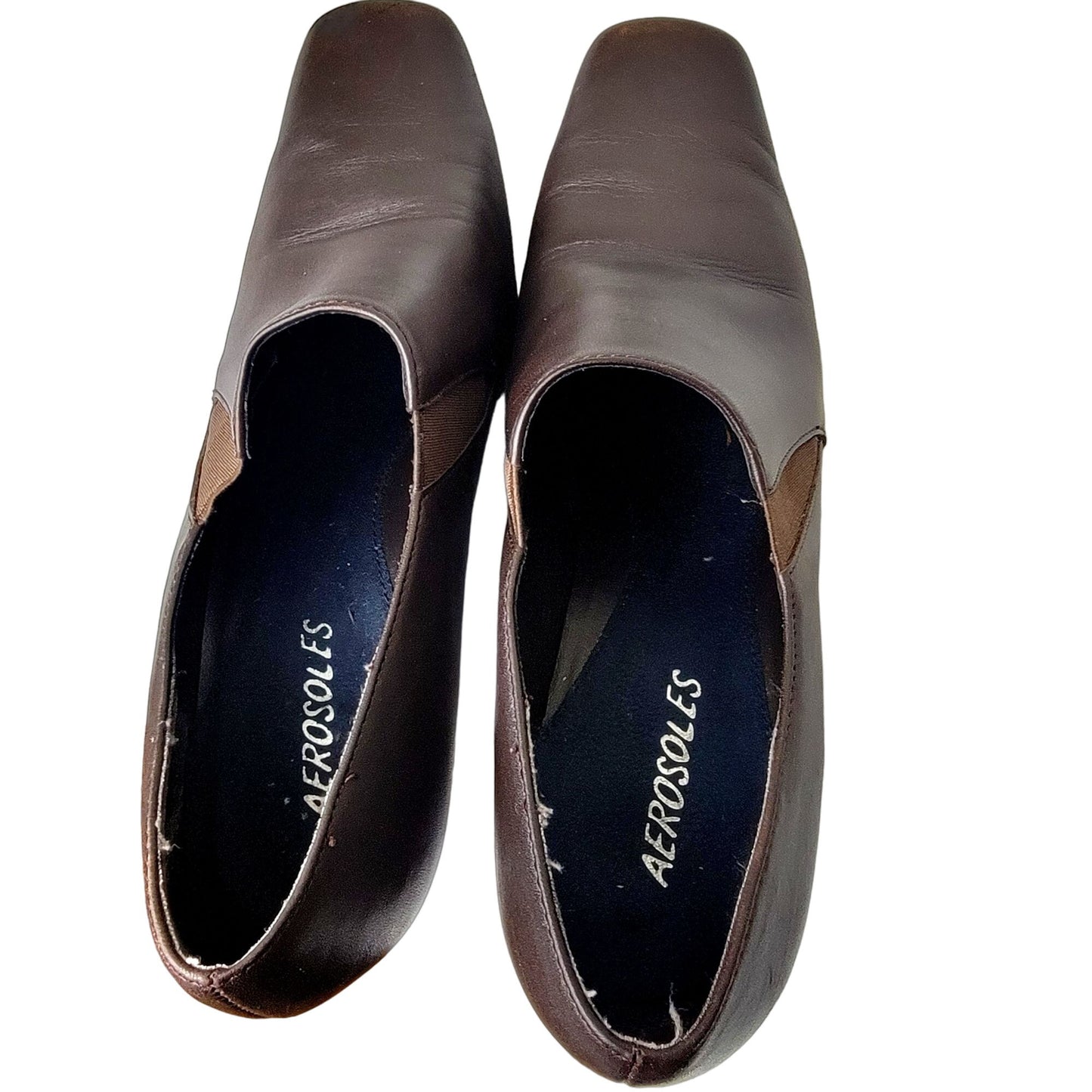 Aerosoles Leather Block Heels Women 8.5 Brown Shoes