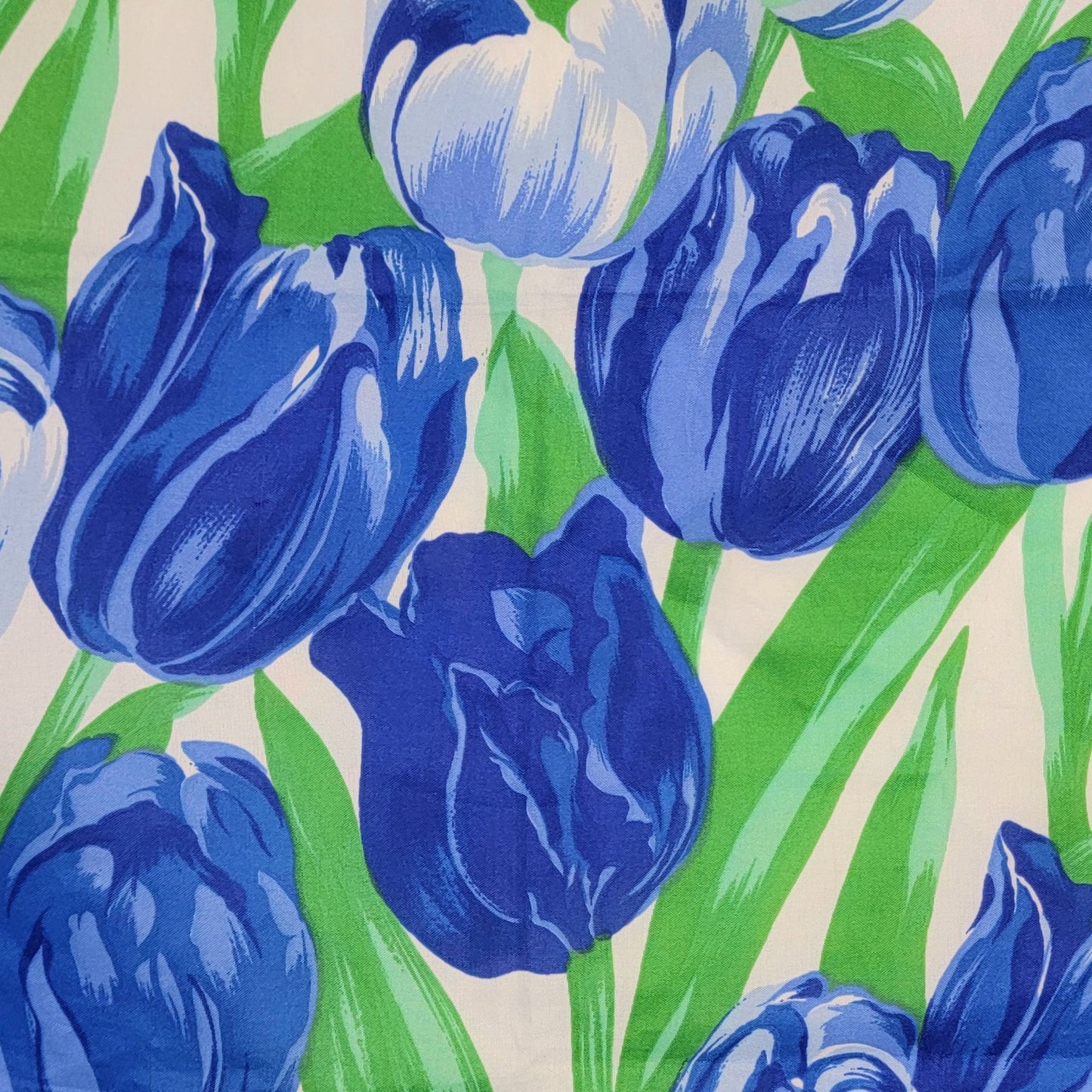 Vintage 80s Tulip Scarf Women Accessories White Blue Green Floral
