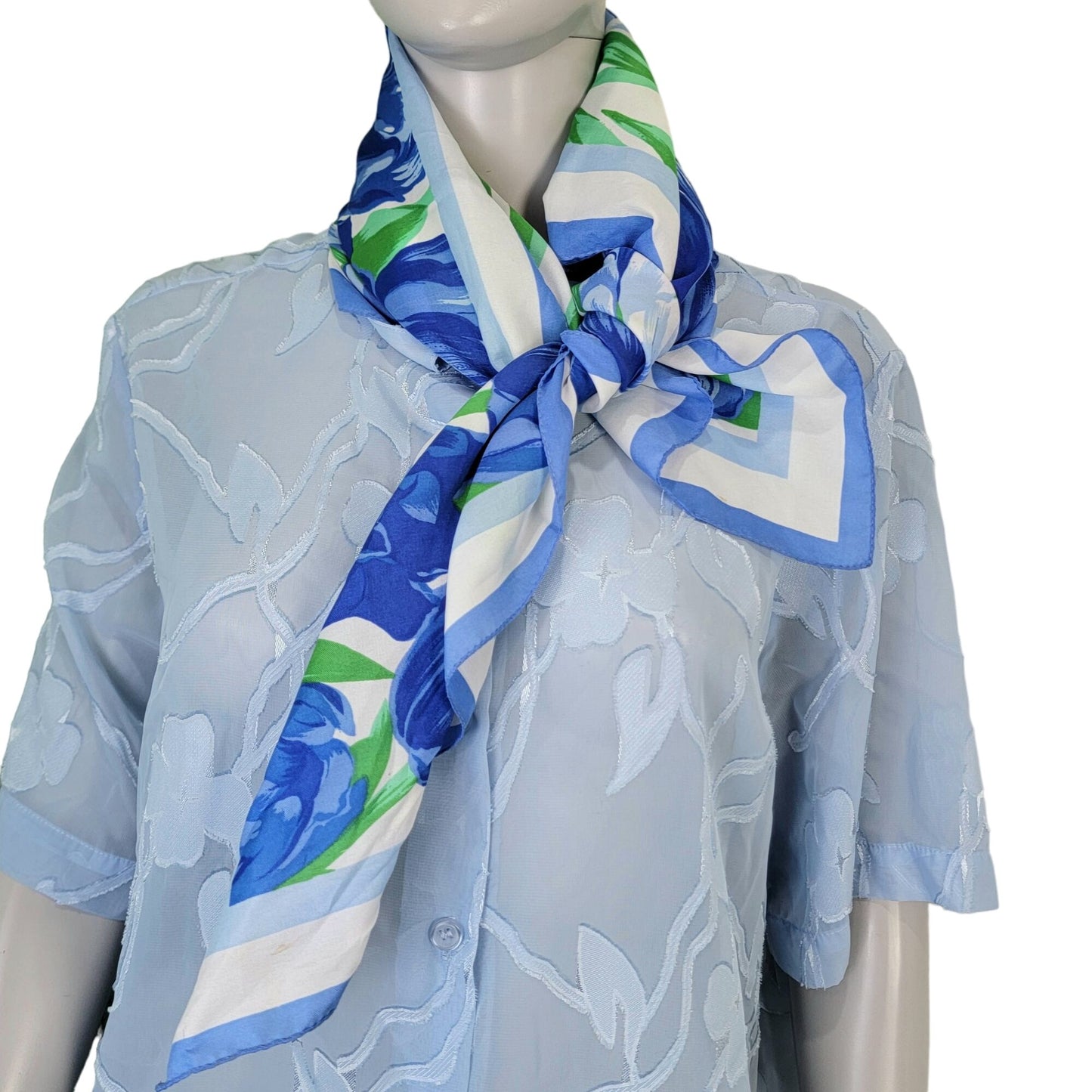 Vintage 80s Tulip Scarf Women Accessories White Blue Green Floral