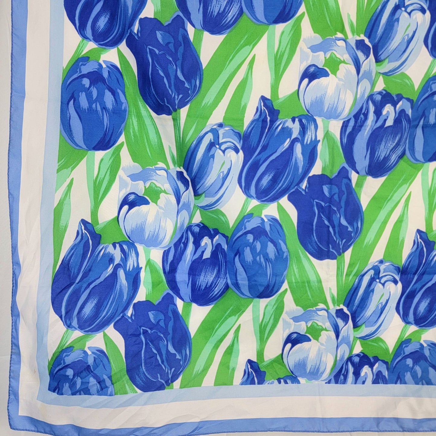 Vintage 80s Tulip Scarf Women Accessories White Blue Green Floral