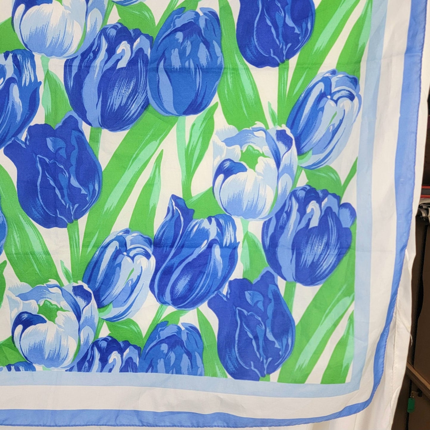 Vintage 80s Tulip Scarf Women Accessories White Blue Green Floral
