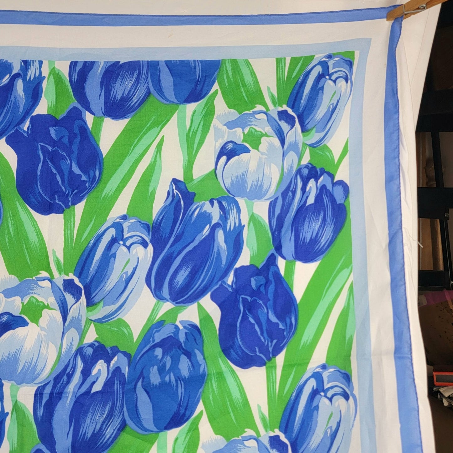 Vintage 80s Tulip Scarf Women Accessories White Blue Green Floral