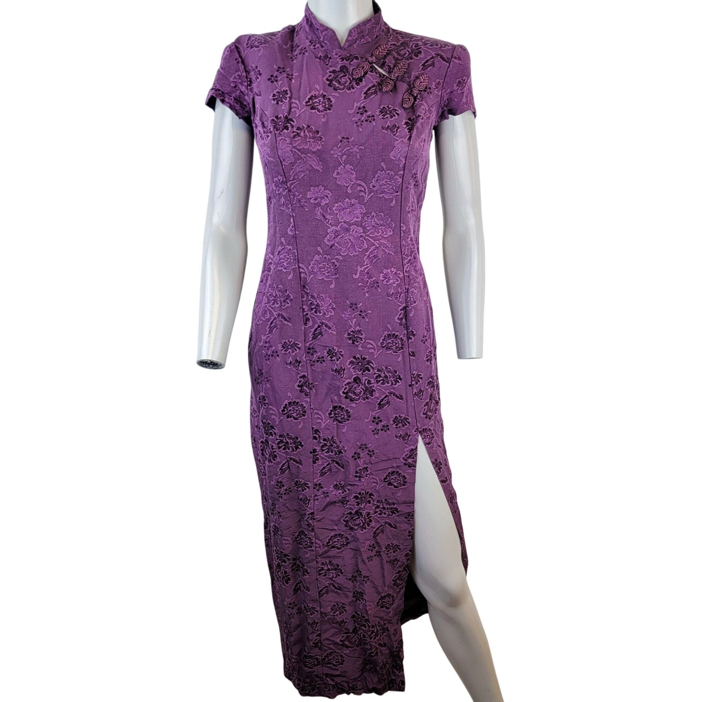 Rampage Vintage 90s Y2k Asian Midi Dress Women 5 Small Purple Floral Formal Fall