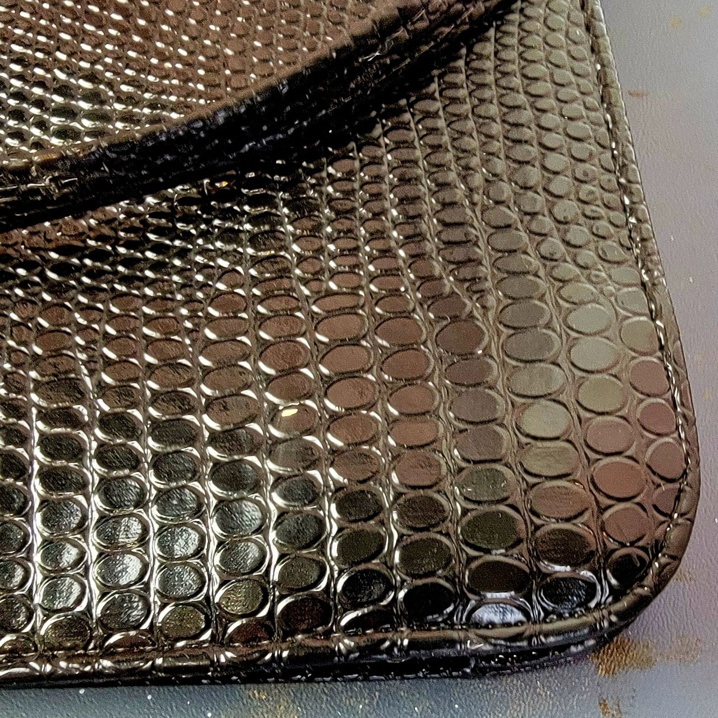Vintage 80s Leather Satchel Bag Handle Large Purse Black Red Snake