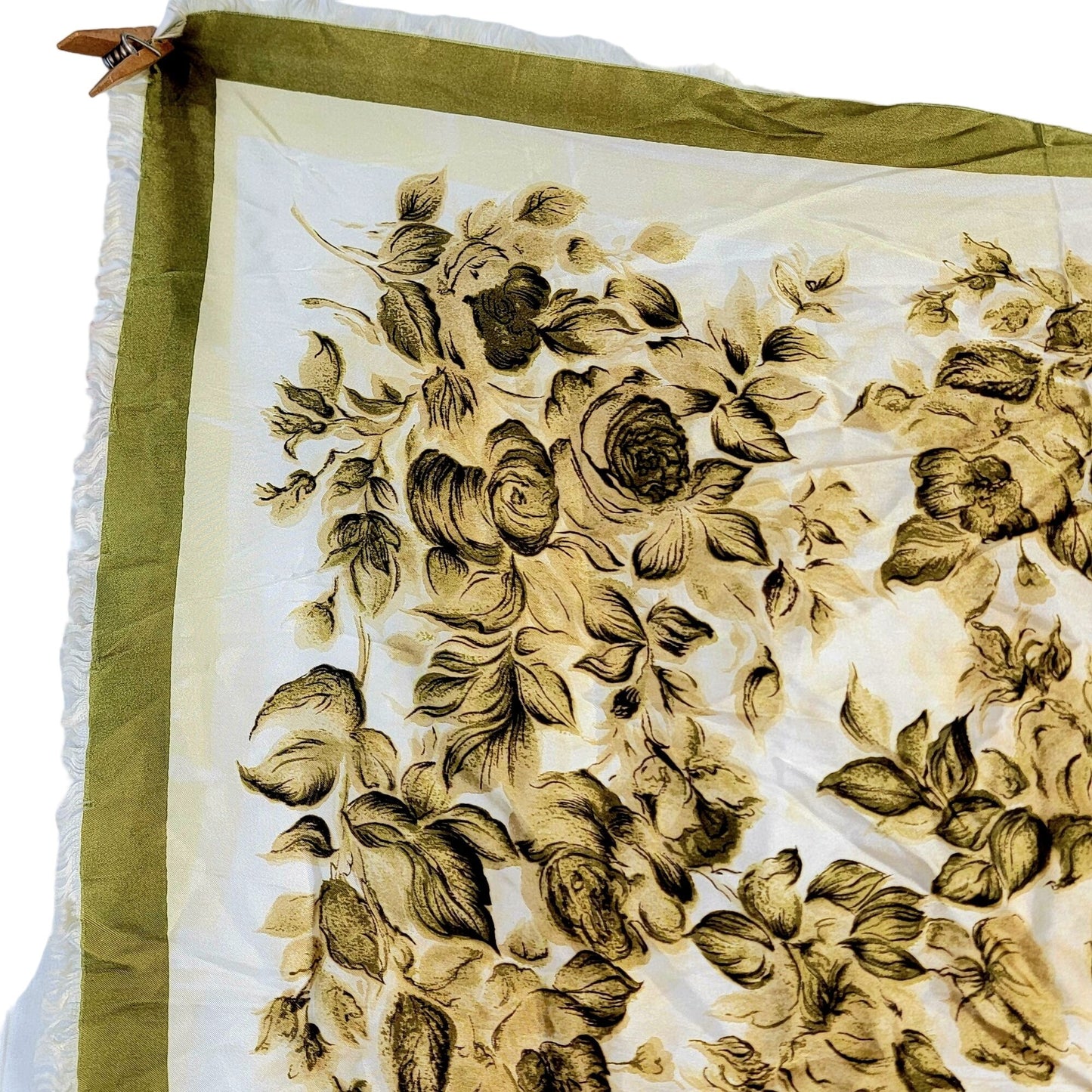 Vintage 70s Floral Scarf Women Accessories Green Beige Fall Leaves