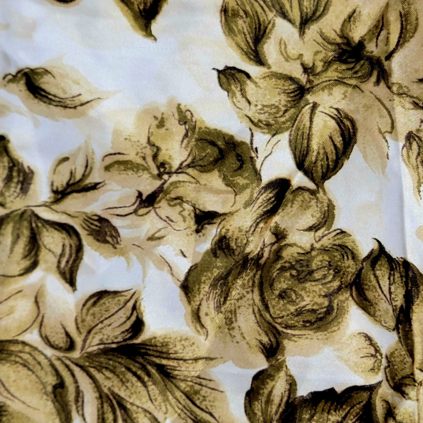 Vintage 70s Floral Scarf Women Accessories Green Beige Fall Leaves