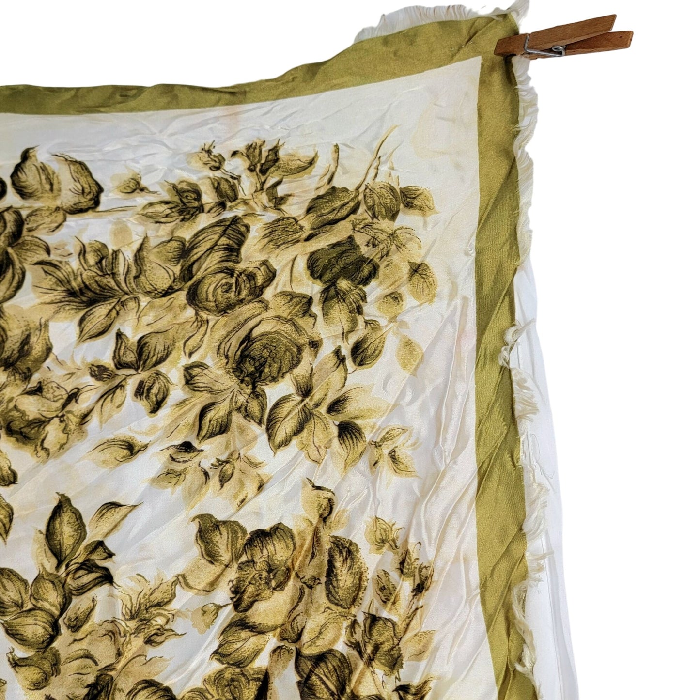 Vintage 70s Floral Scarf Women Accessories Green Beige Fall Leaves