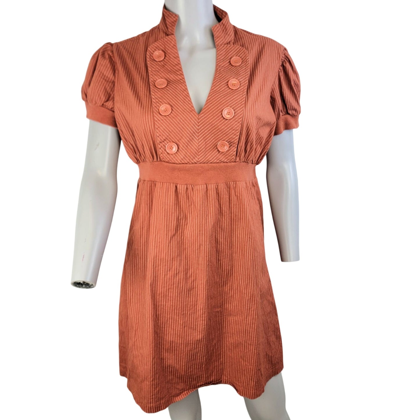 Vintage 90s Mini Dress Women Large Burnt Orange Stripe Short Sleeve
