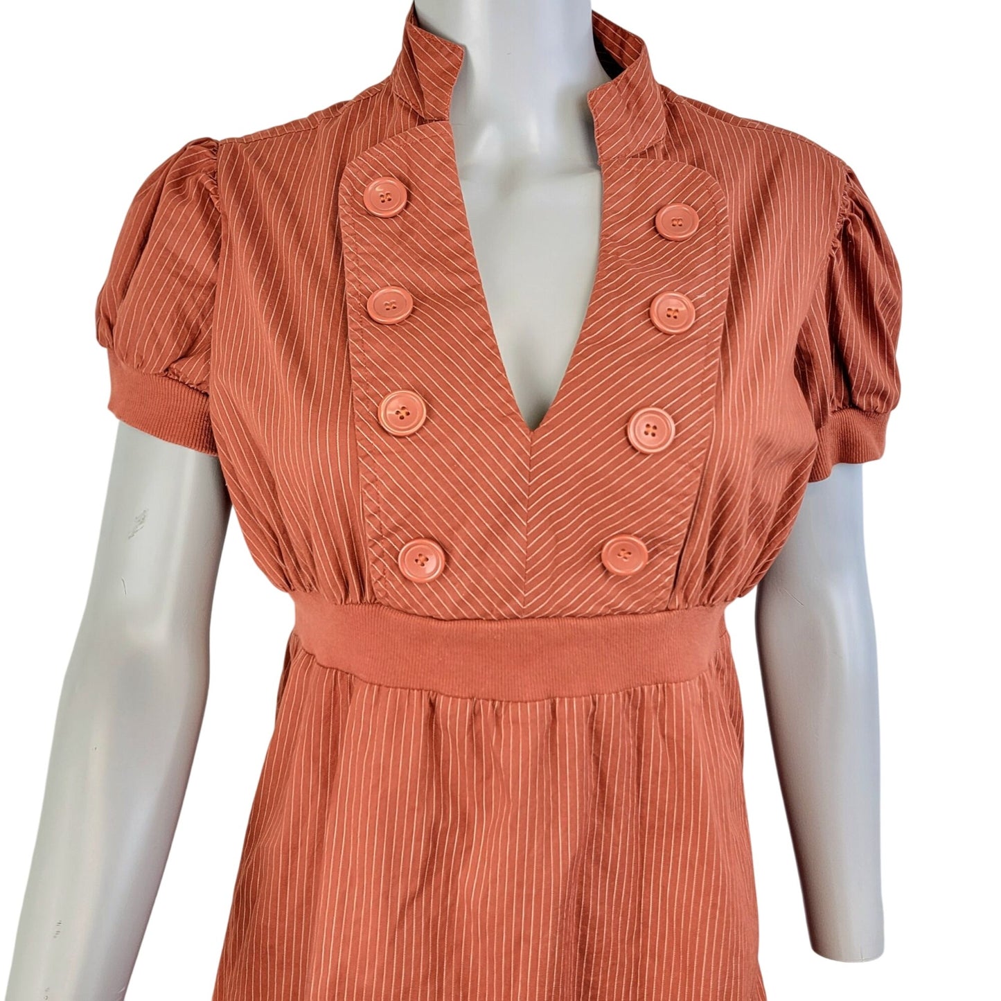 Vintage 90s Mini Dress Women Large Burnt Orange Stripe Short Sleeve