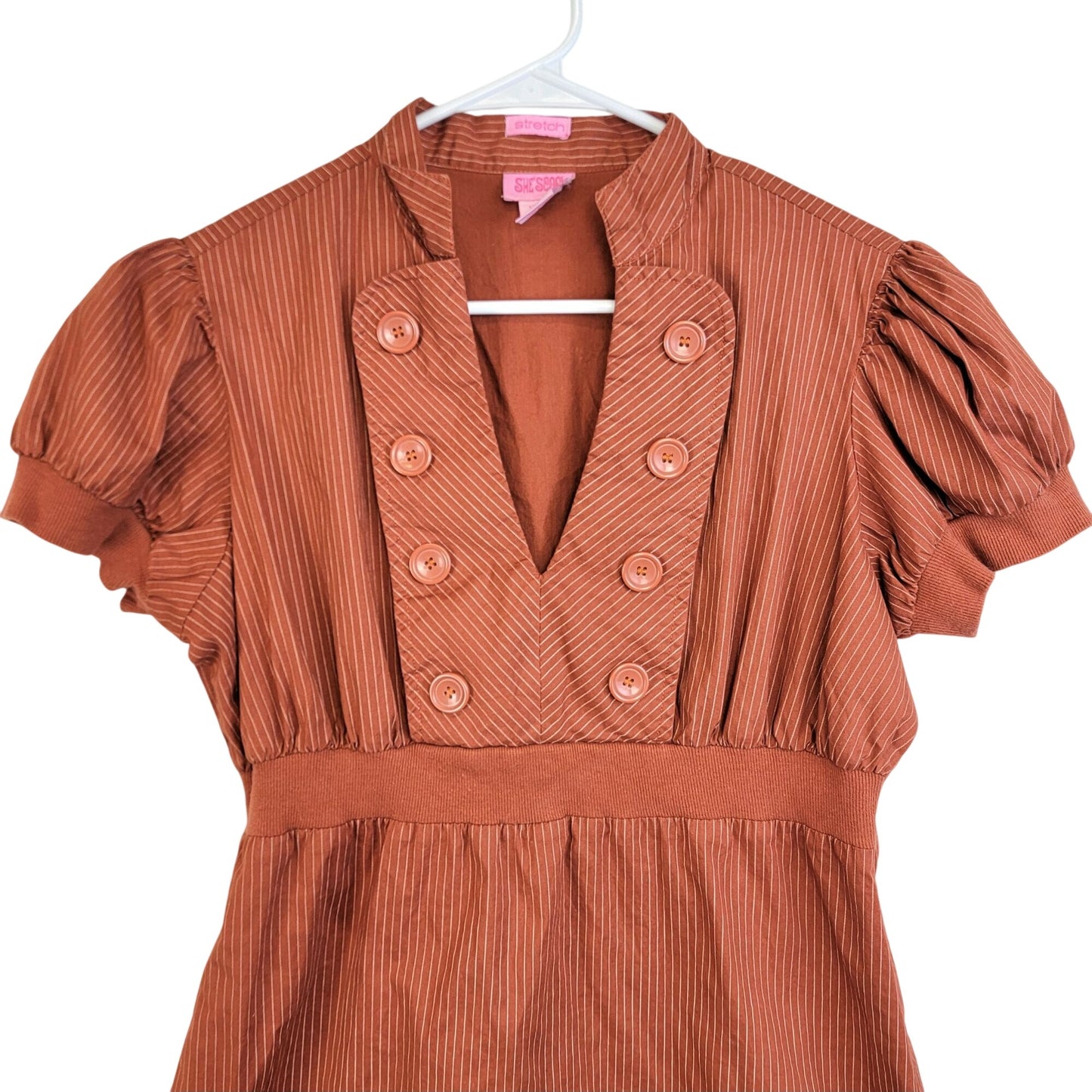 Vintage 90s Mini Dress Women Large Burnt Orange Stripe Short Sleeve