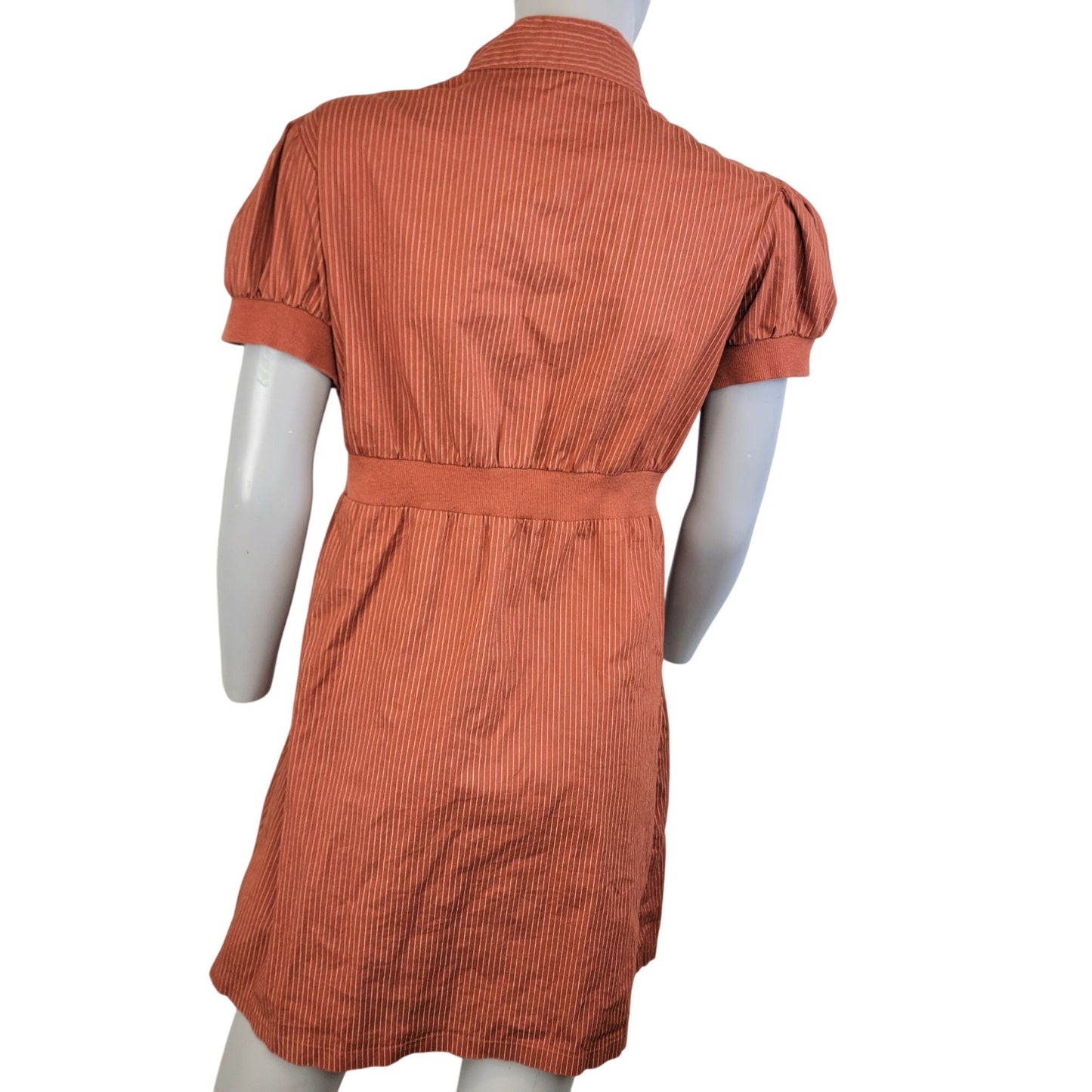 Vintage 90s Mini Dress Women Large Burnt Orange Stripe Short Sleeve