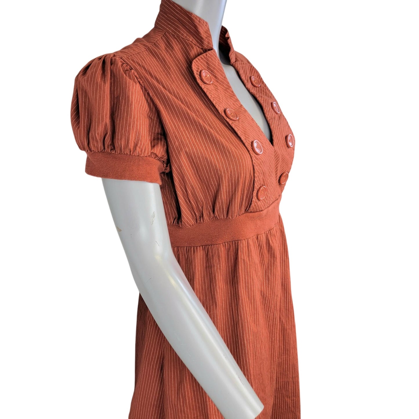 Vintage 90s Mini Dress Women Large Burnt Orange Stripe Short Sleeve