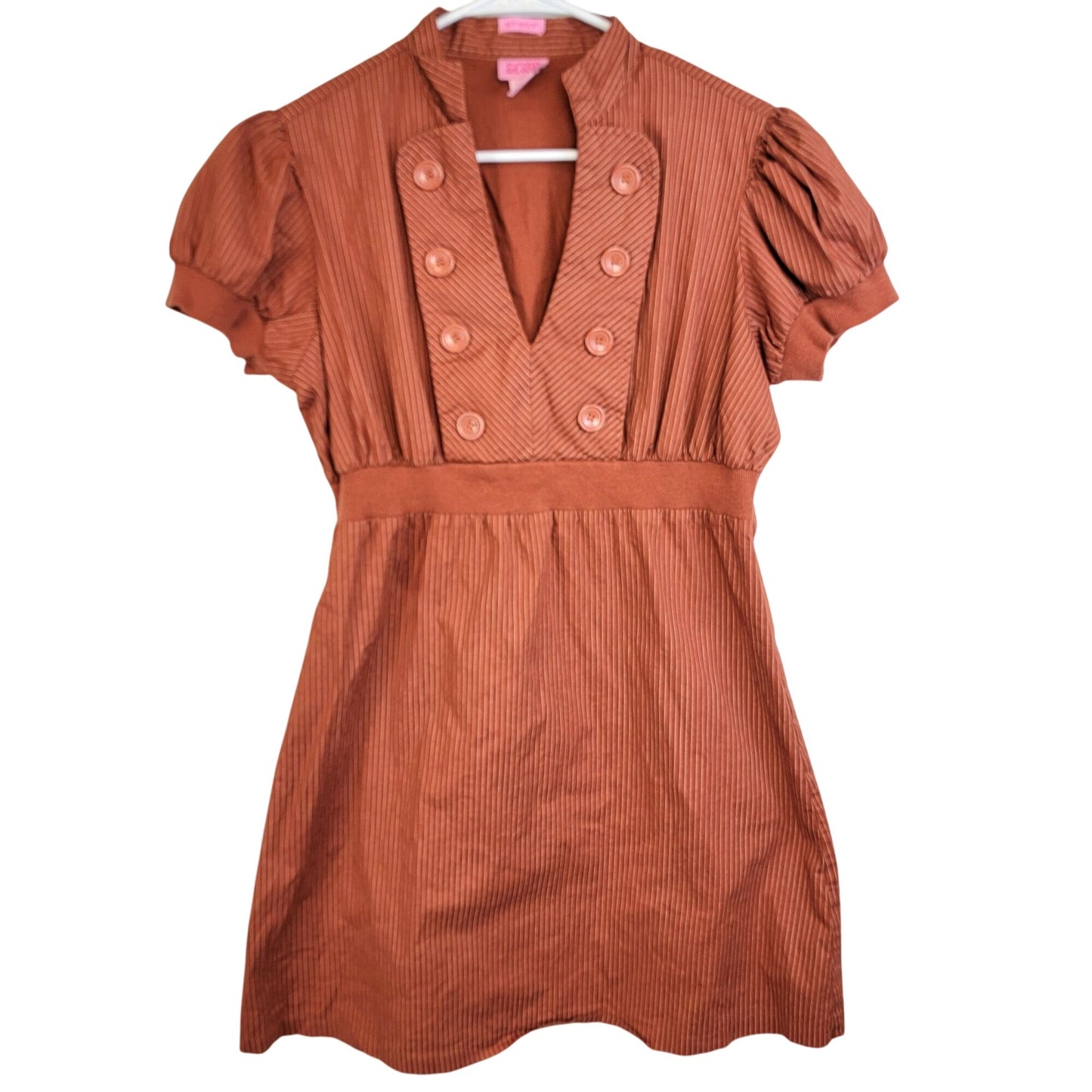 Vintage 90s Mini Dress Women Large Burnt Orange Stripe Short Sleeve