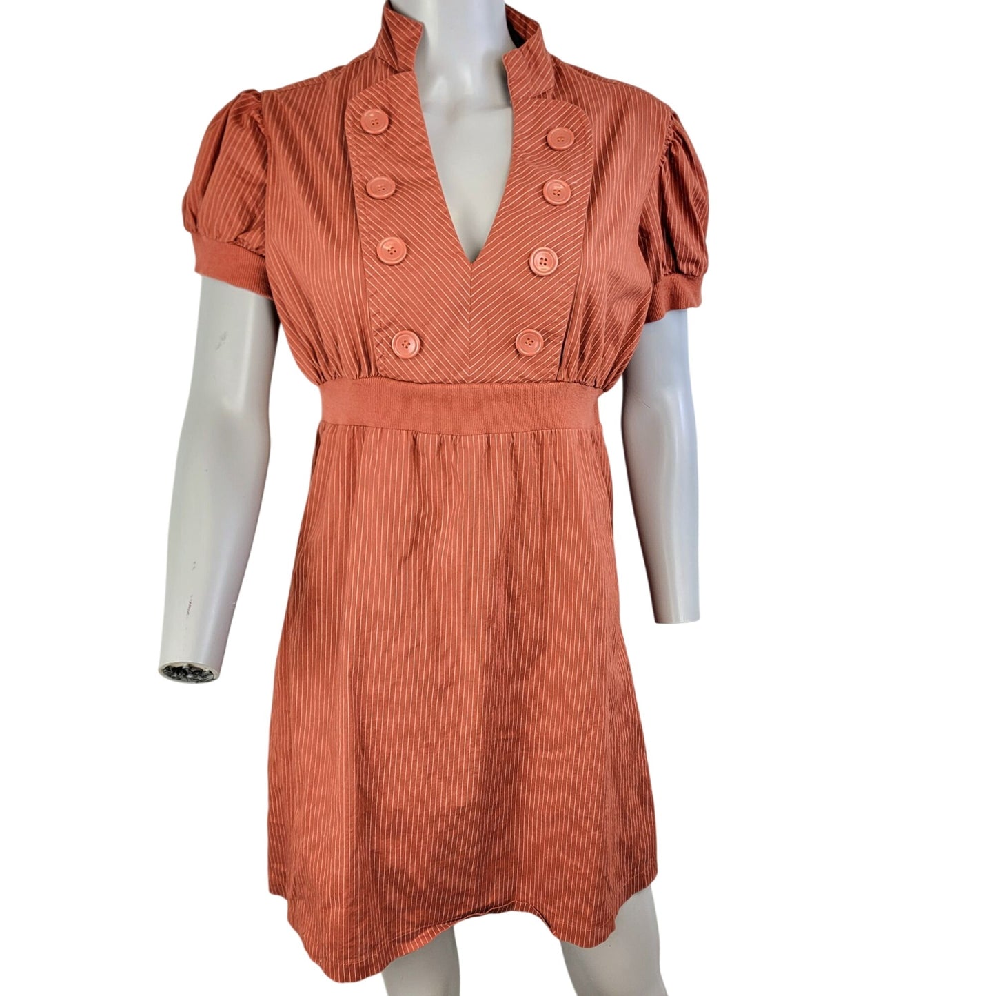 Vintage 90s Mini Dress Women Large Burnt Orange Stripe Short Sleeve