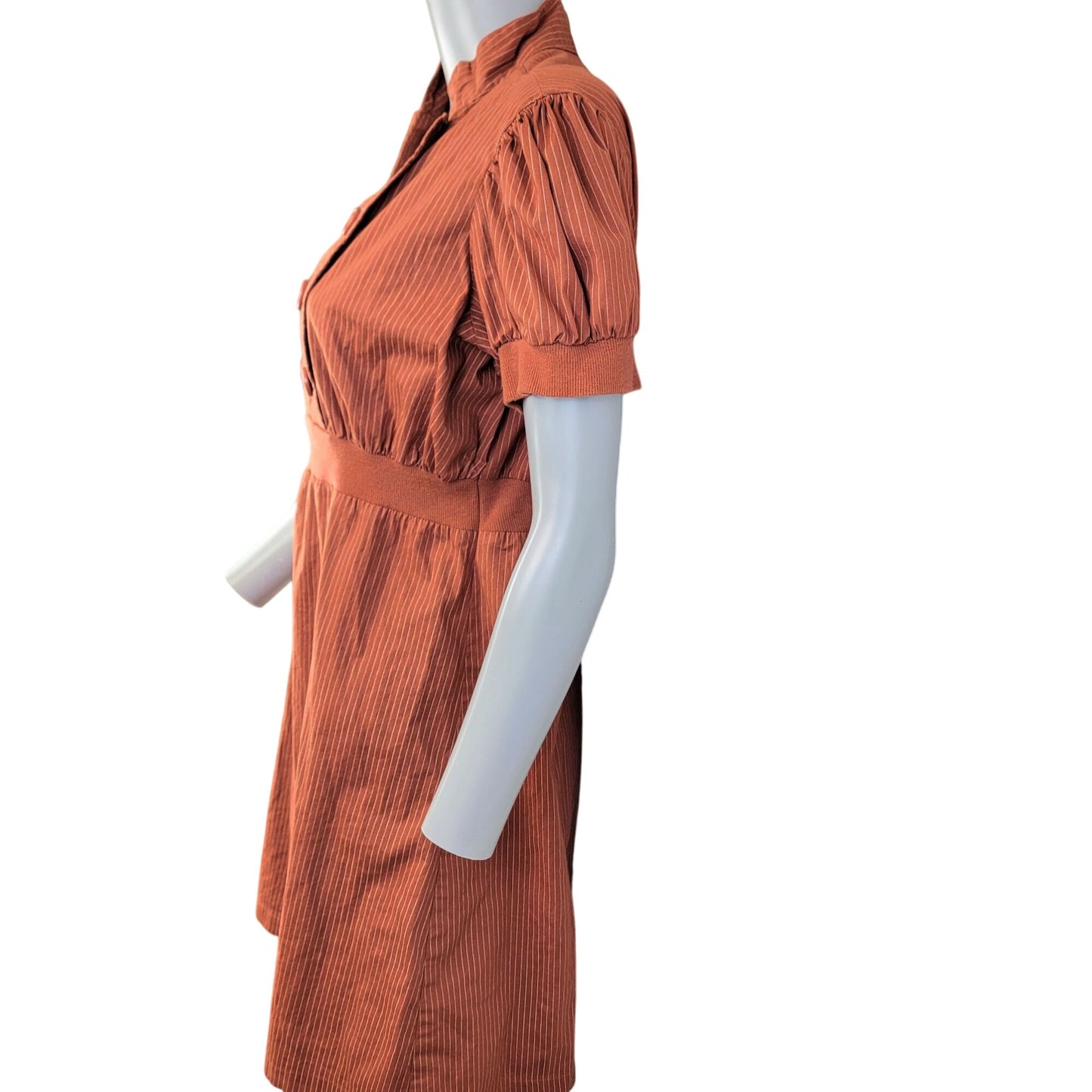 Vintage 90s Mini Dress Women Large Burnt Orange Stripe Short Sleeve