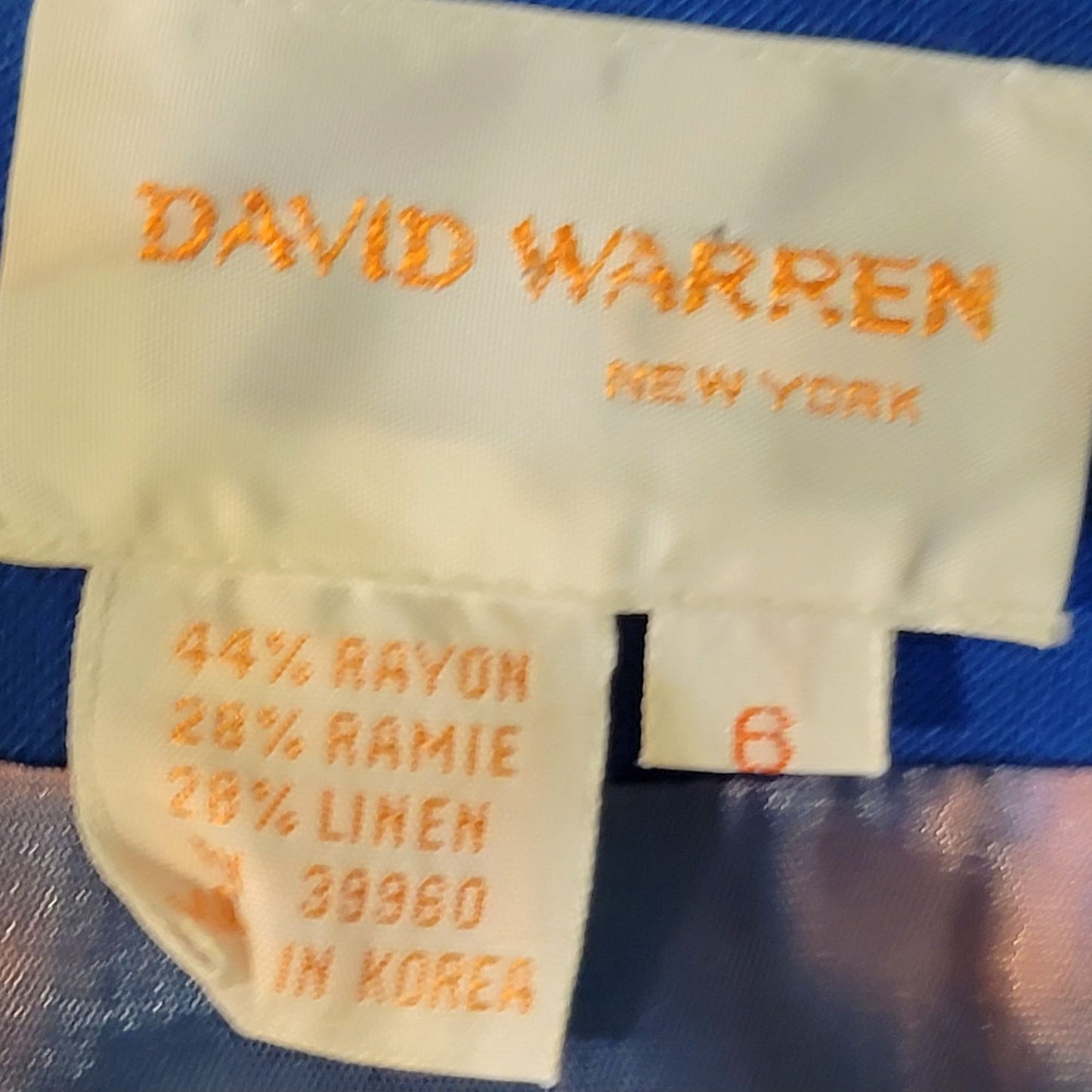 Vintage 80s David Warren Linen Midi Dress Women 6 Blue Red