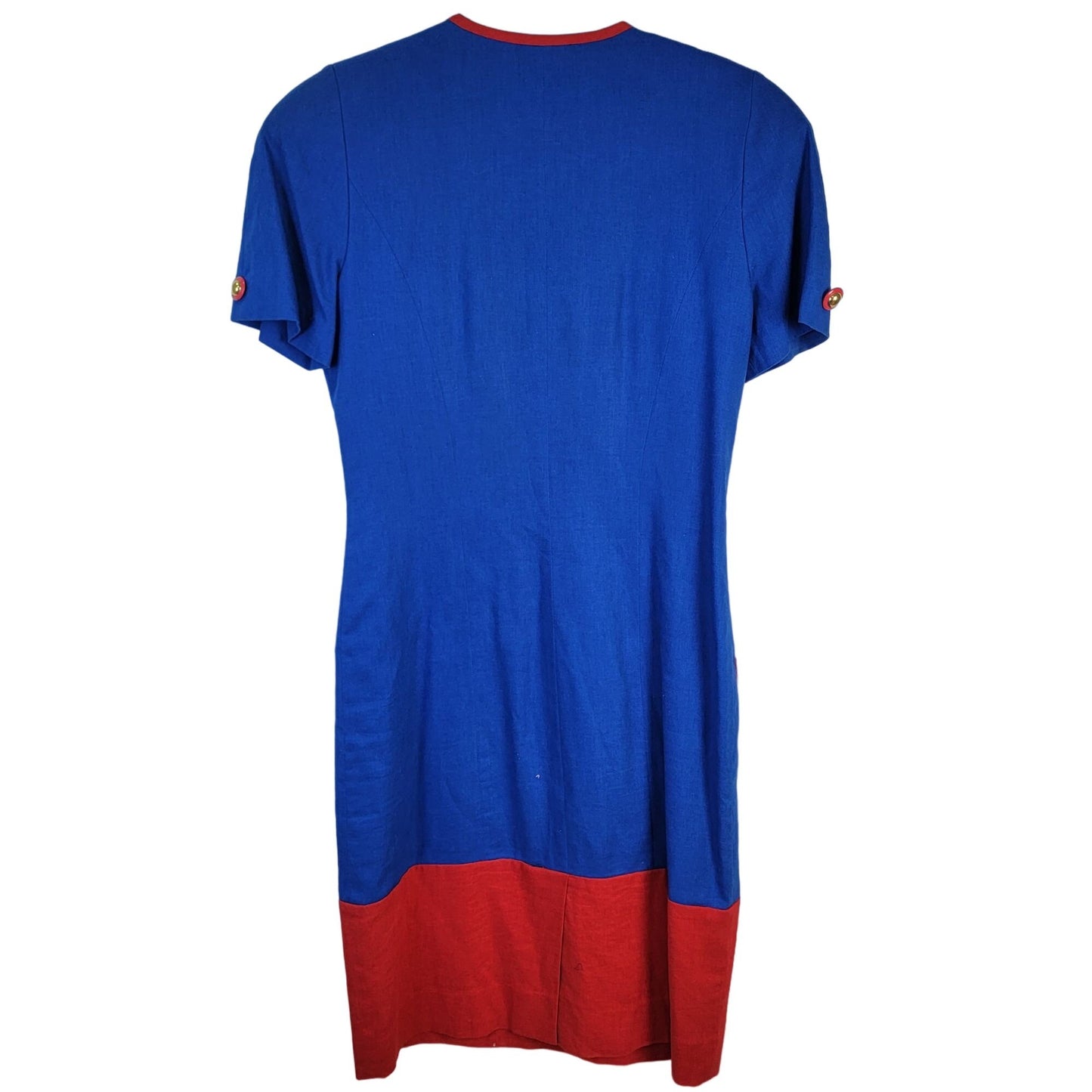 Vintage 80s David Warren Linen Midi Dress Women 6 Blue Red