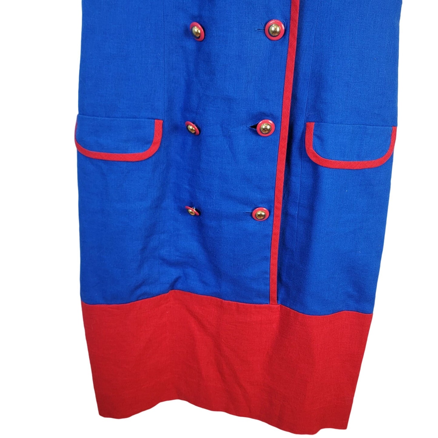Vintage 80s David Warren Linen Midi Dress Women 6 Blue Red