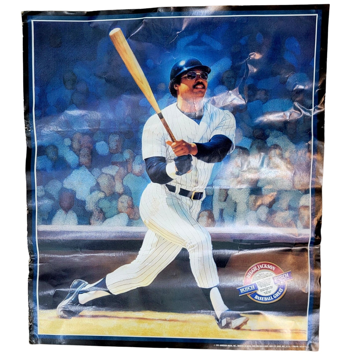 1991 Reggie Jackson Wall Poster Vintage 90s Anheuser Busch Baseball