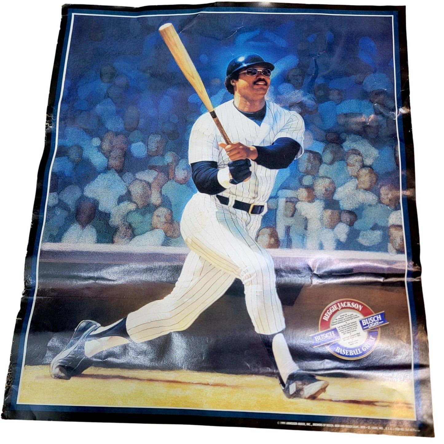 1991 Reggie Jackson Wall Poster Vintage 90s Anheuser Busch Baseball