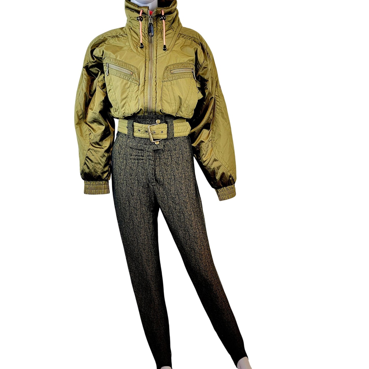 Kaelin Vintage 90s Ski Snow Suit Women Size 6 Small Olive Green Brown One Piece