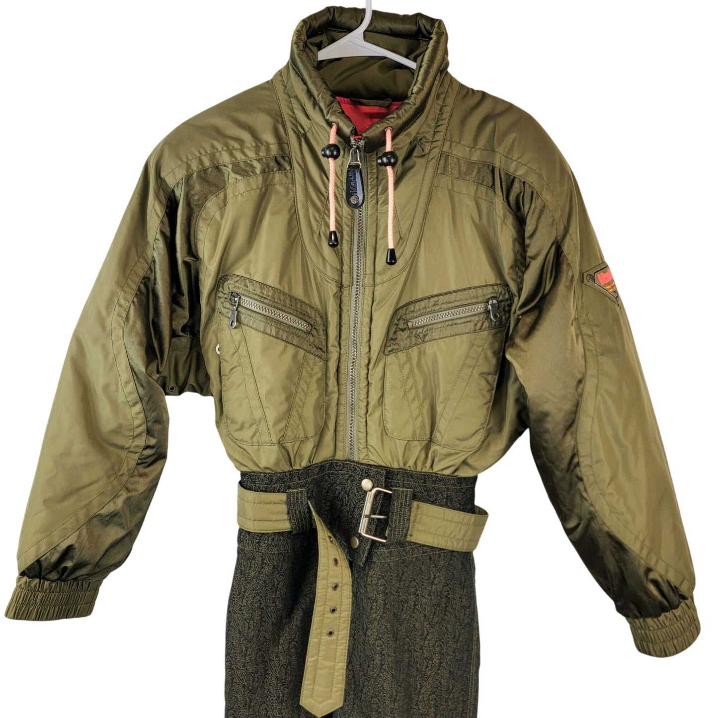 Kaelin Vintage 90s Ski Snow Suit Women Size 6 Small Olive Green Brown One Piece