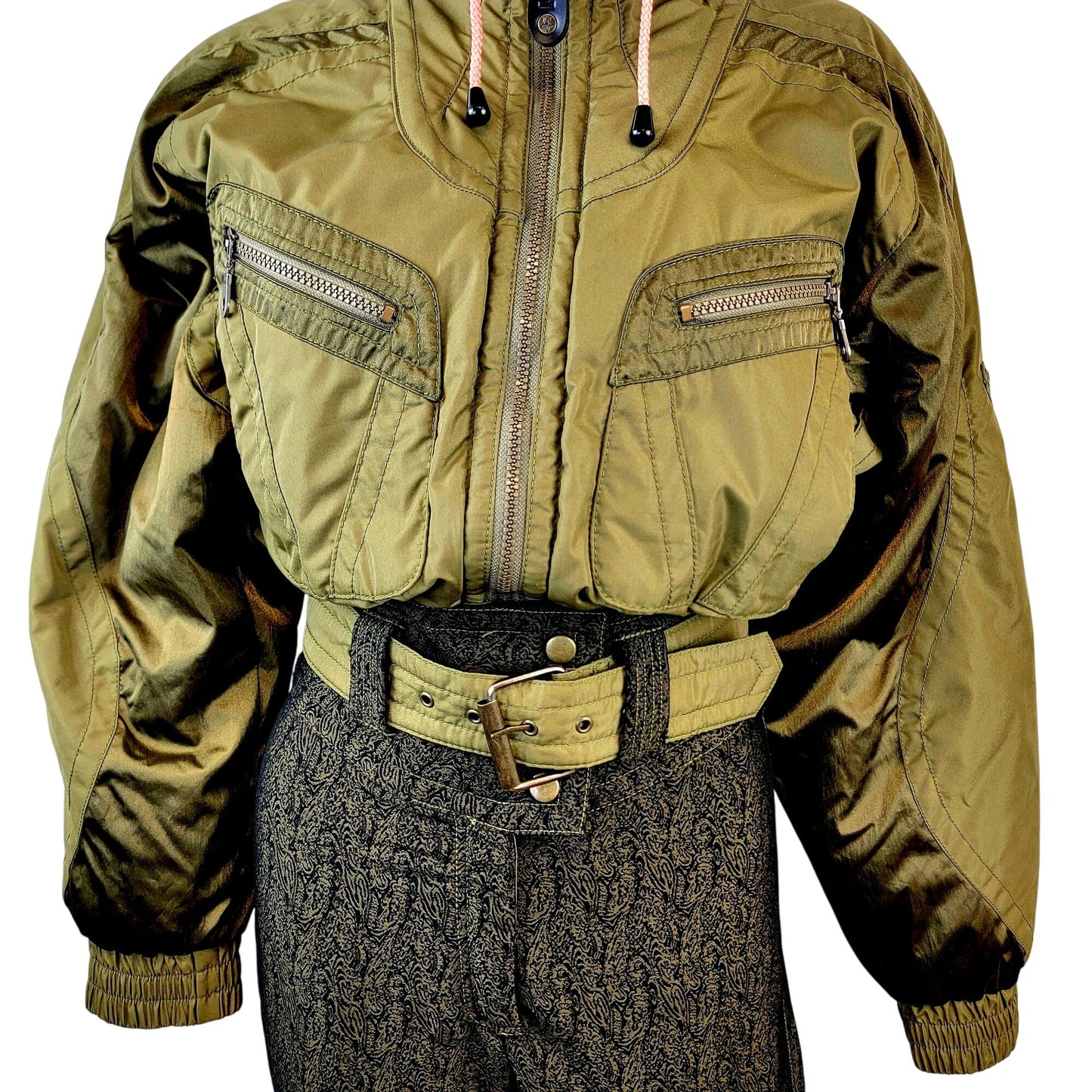 Kaelin Vintage 90s Ski Snow Suit Women Size 6 Small Olive Green Brown One Piece