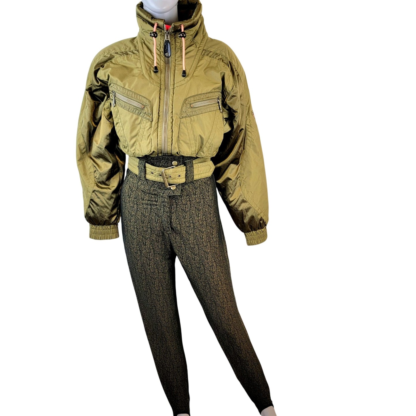Kaelin Vintage 90s Ski Snow Suit Women Size 6 Small Olive Green Brown One Piece