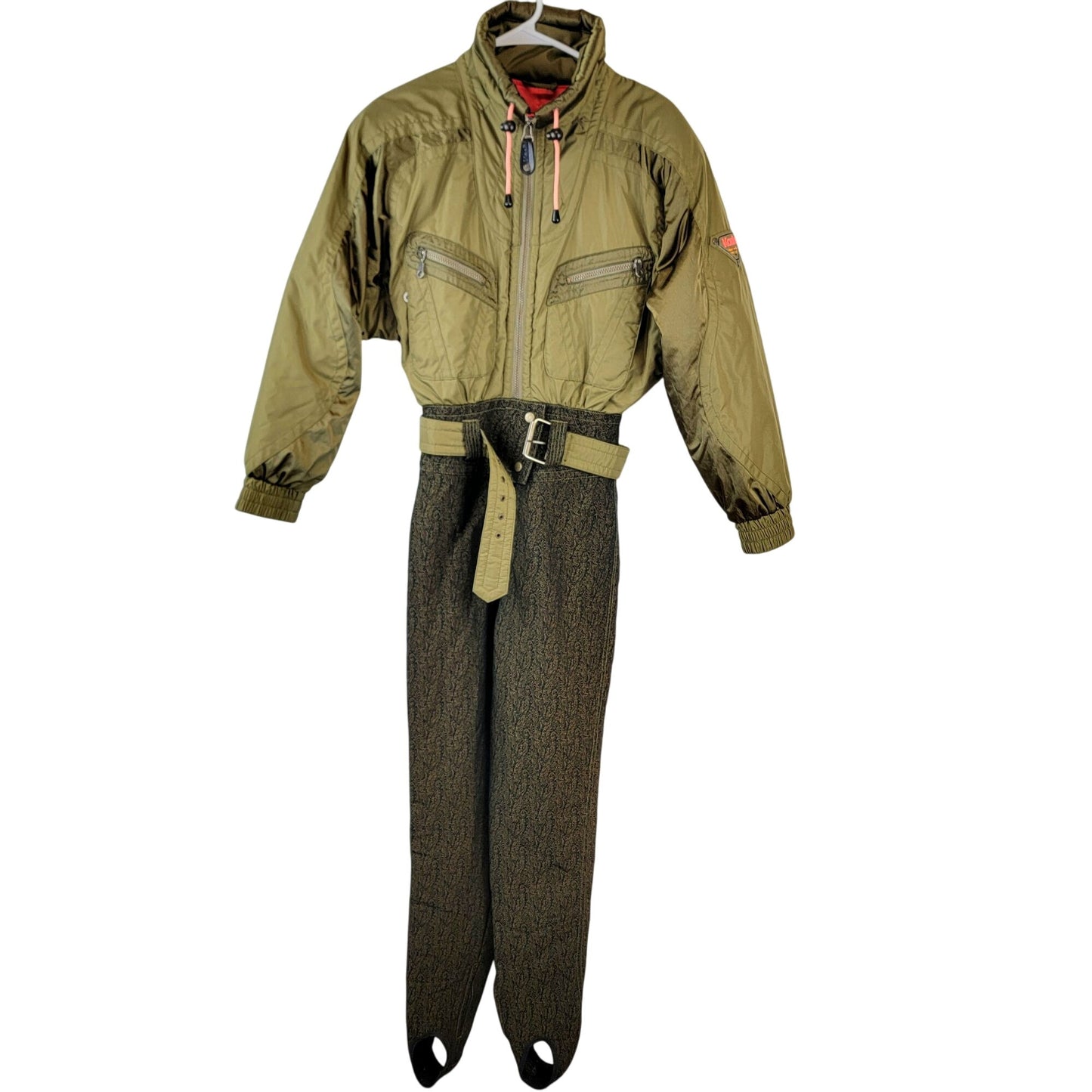 Kaelin Vintage 90s Ski Snow Suit Women Size 6 Small Olive Green Brown One Piece