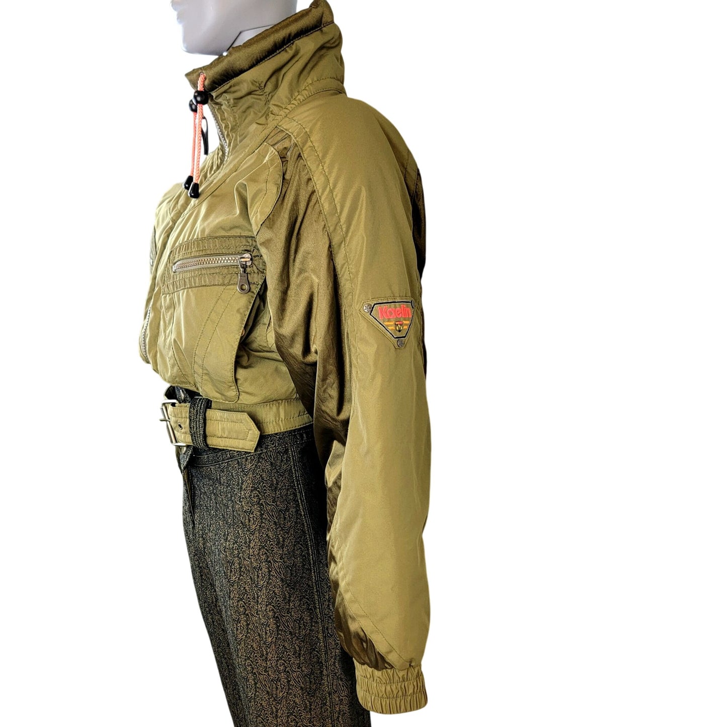 Kaelin Vintage 90s Ski Snow Suit Women Size 6 Small Olive Green Brown One Piece
