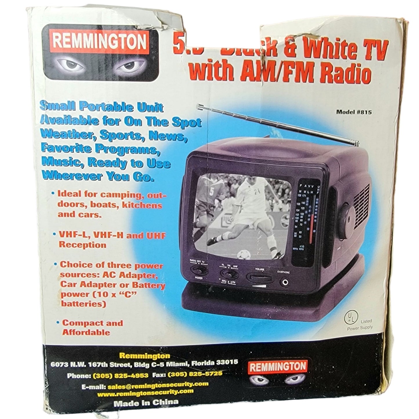 Remmington Vintage 2002 Portable Television 5.5 inch Black TV Radio Electronic