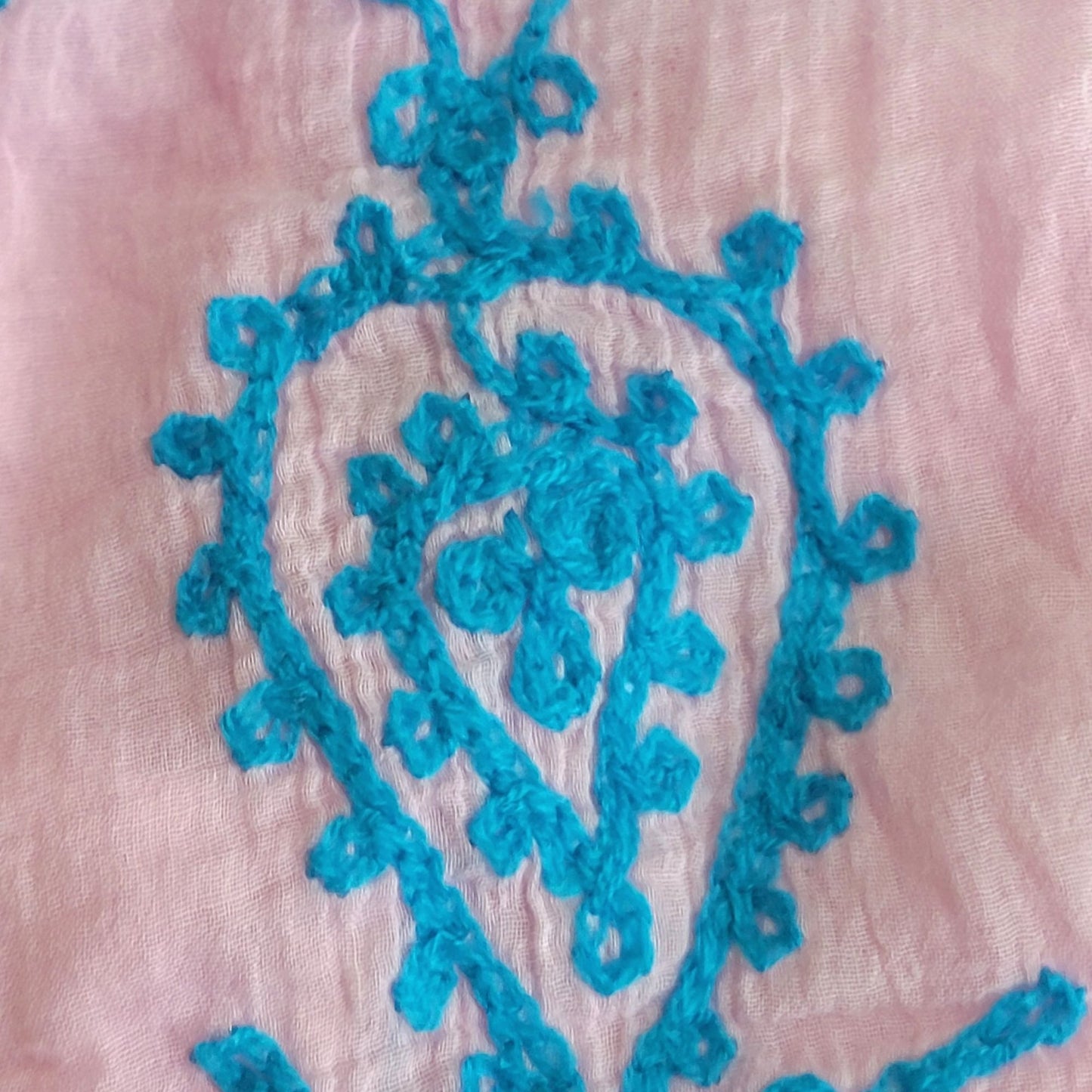 Bohemian Embroidered Tunic Shirt Women XL Pink Blue