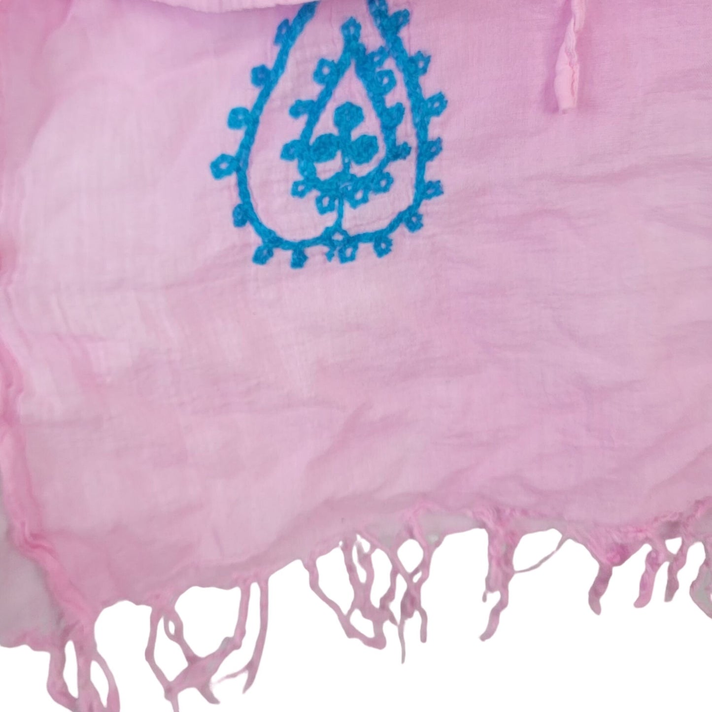 Bohemian Embroidered Tunic Shirt Women XL Pink Blue