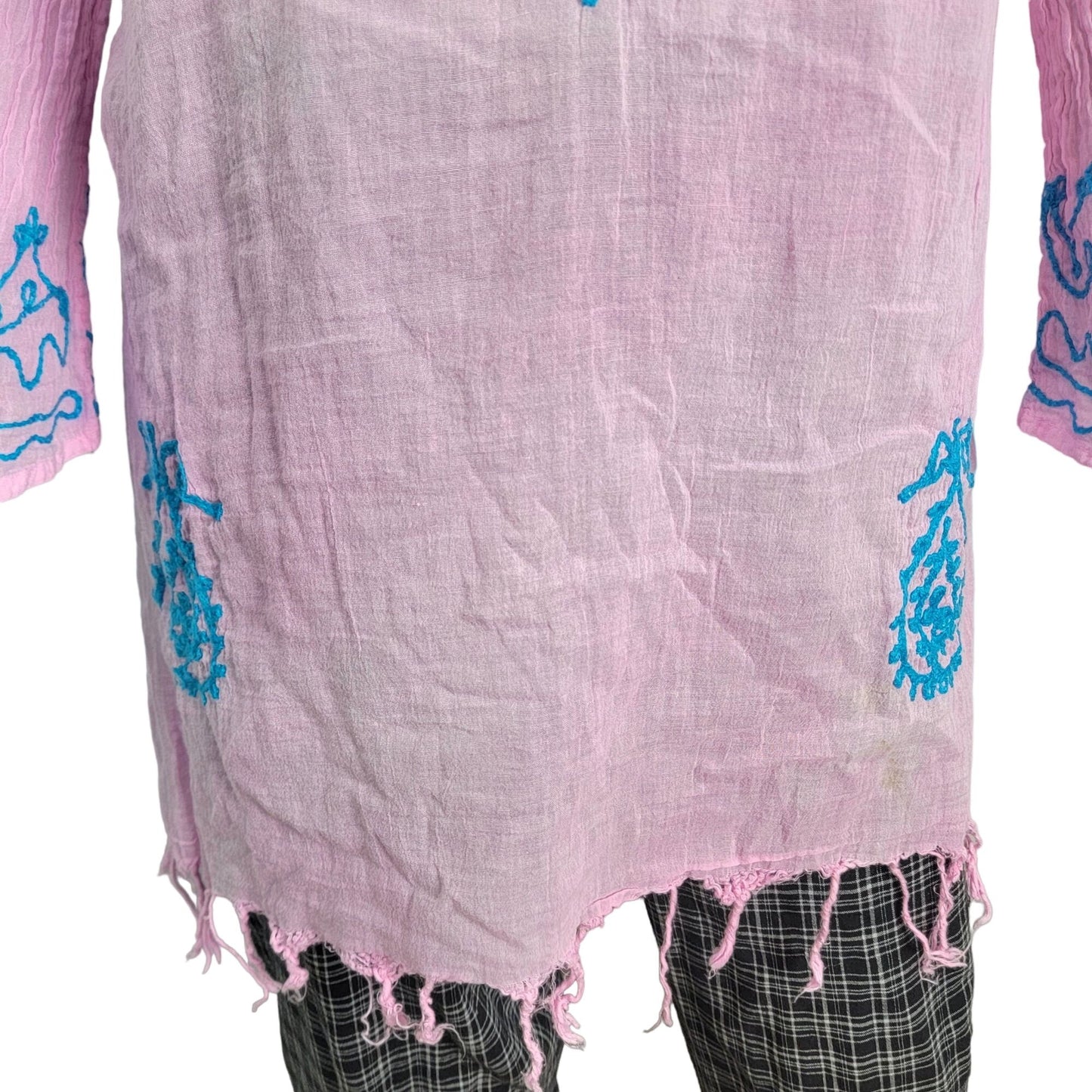 Bohemian Embroidered Tunic Shirt Women XL Pink Blue