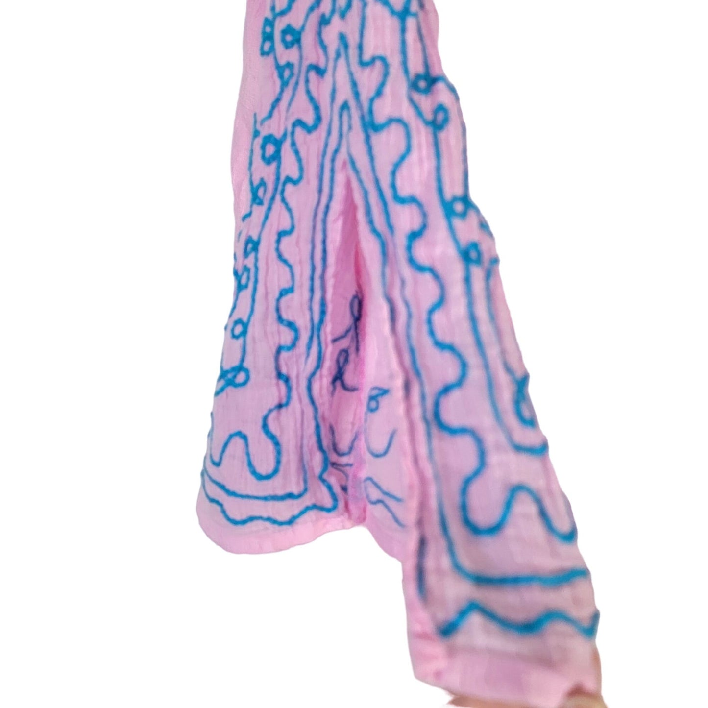 Bohemian Embroidered Tunic Shirt Women XL Pink Blue