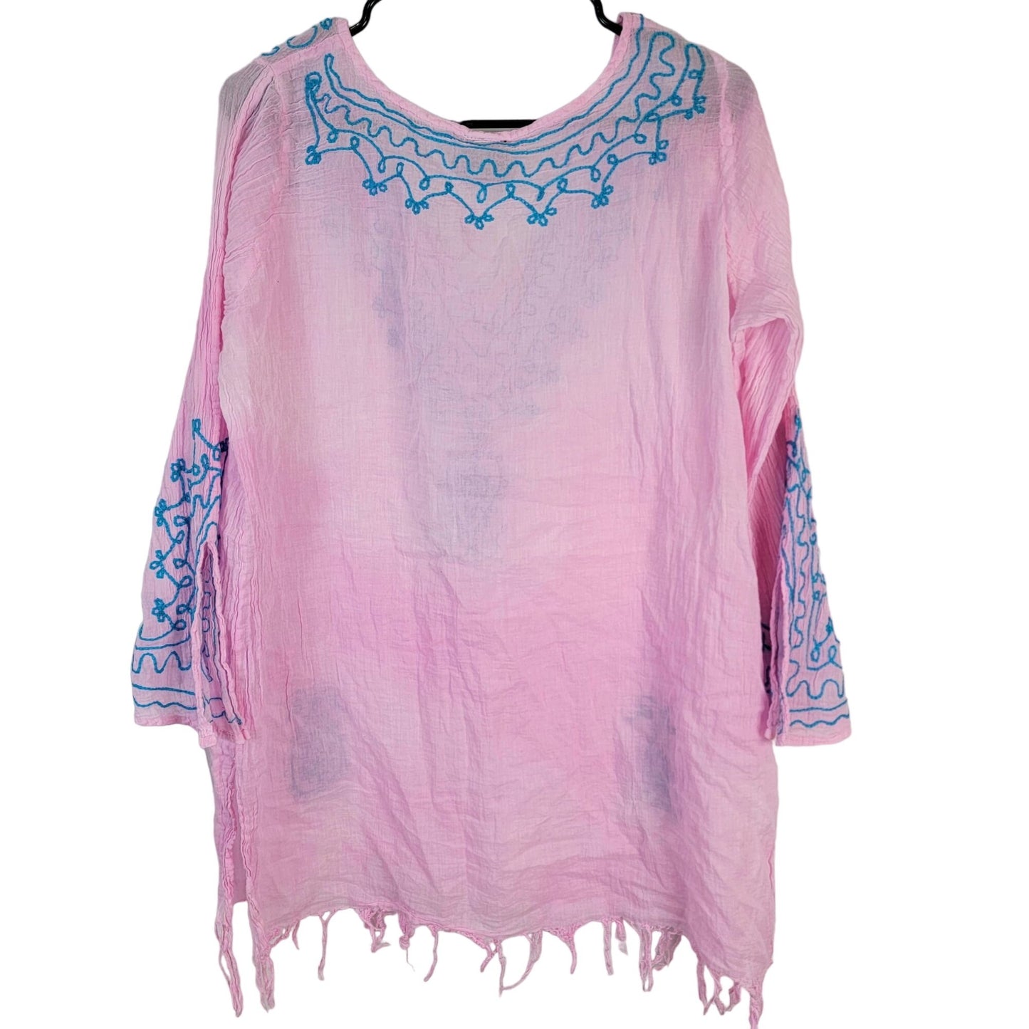 Bohemian Embroidered Tunic Shirt Women XL Pink Blue