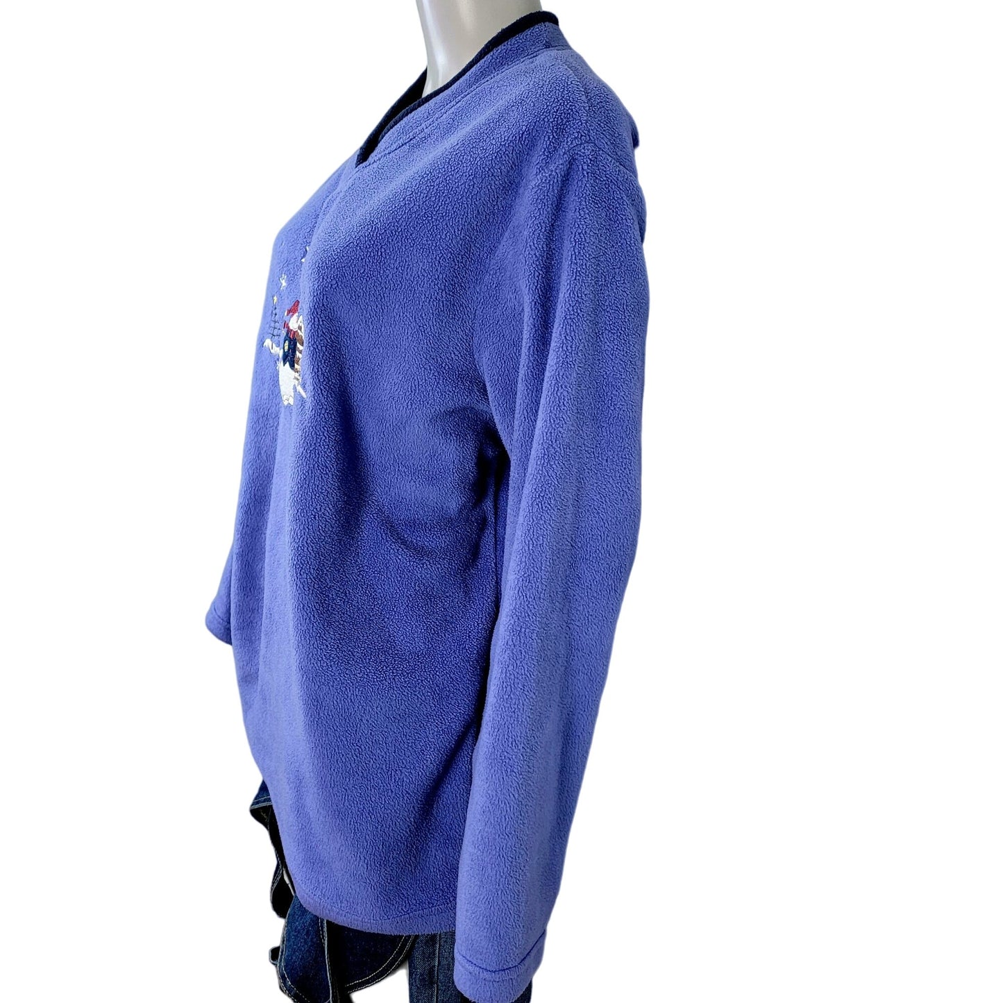 Vintage Fleece Snowman Sweatshirt Women XL Blue Red Sweater Winter Holiday