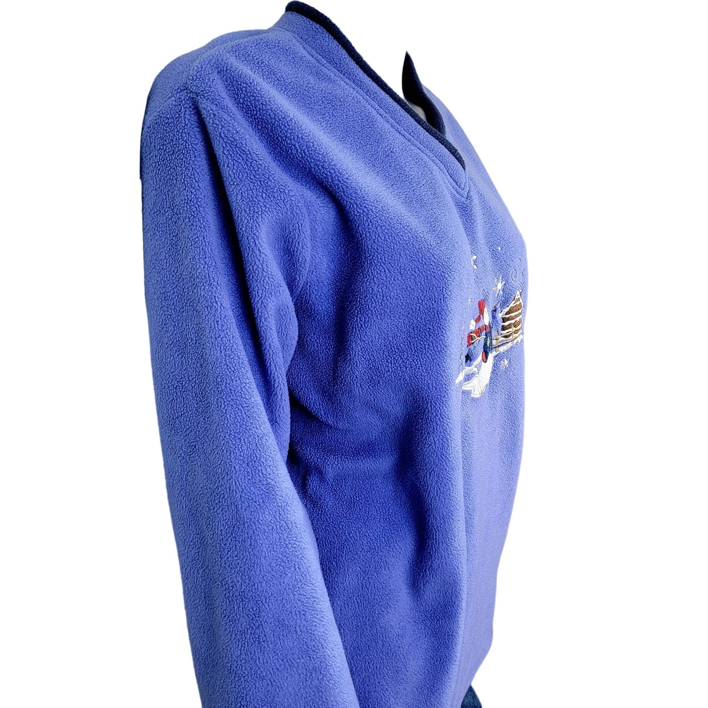 Vintage Fleece Snowman Sweatshirt Women XL Blue Red Sweater Winter Holiday