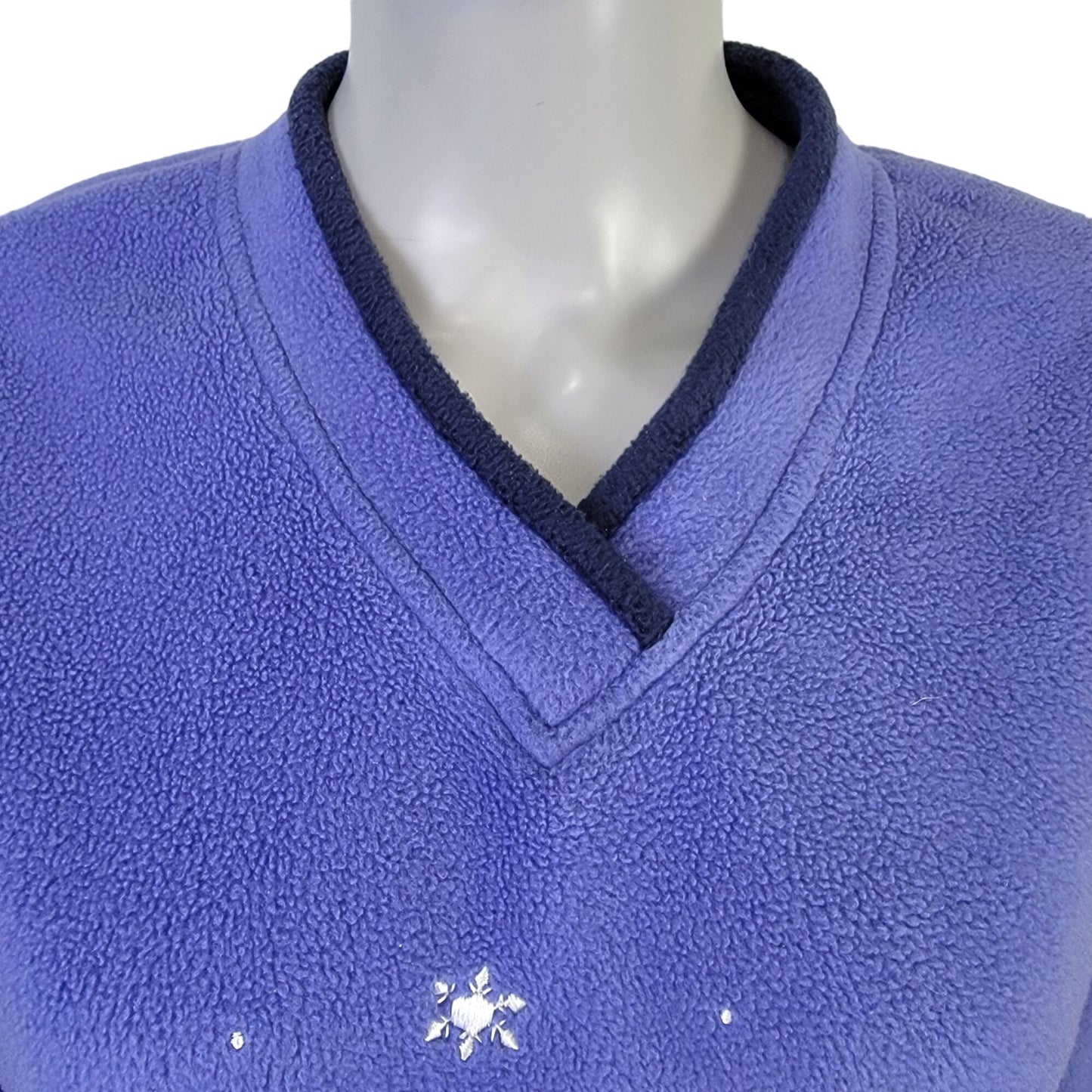 Vintage Fleece Snowman Sweatshirt Women XL Blue Red Sweater Winter Holiday