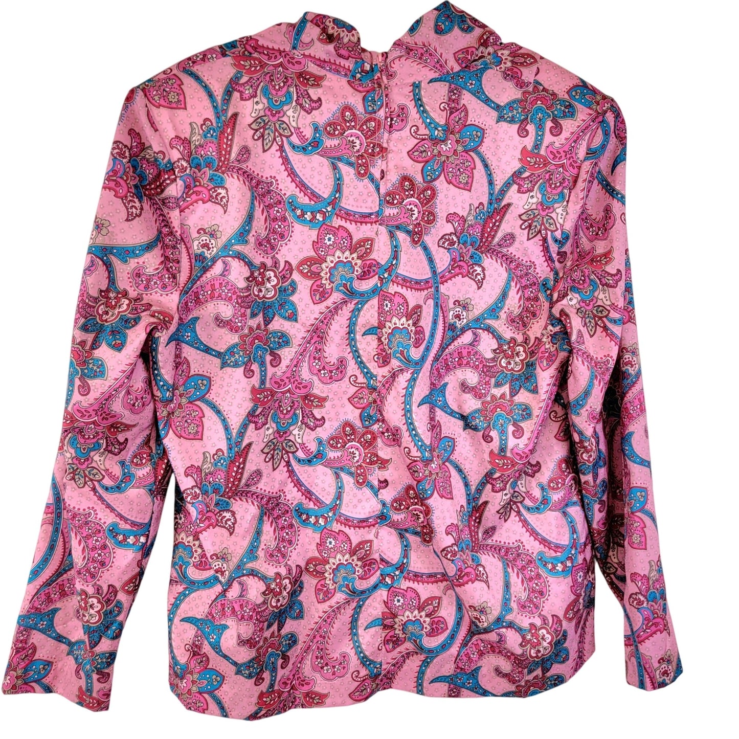 Vintage 70s Cowl Neck Shirt Women 14 Pink Paisley Blouse Top Long Sleeve Floral