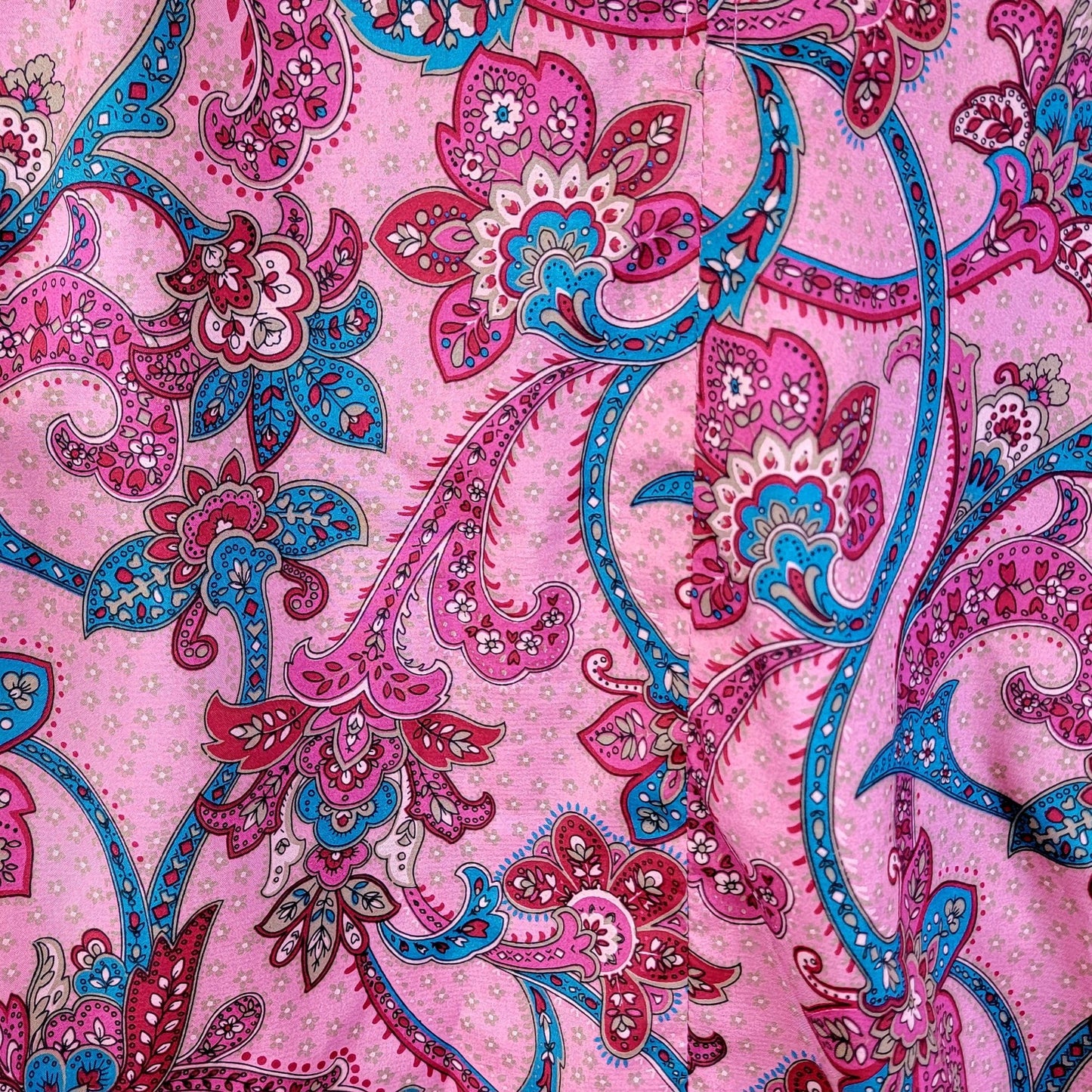 Vintage 70s Cowl Neck Shirt Women 14 Pink Paisley Blouse Top Long Sleeve Floral