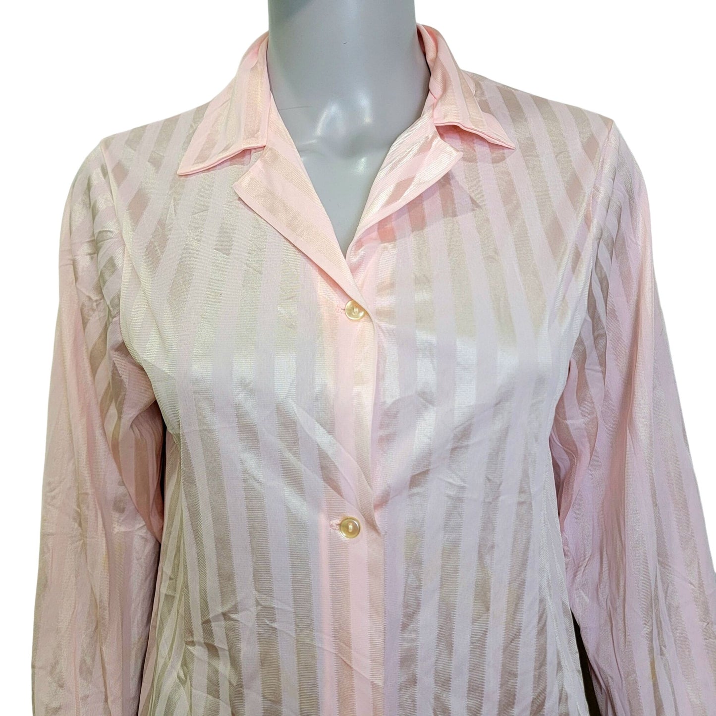 Sears Vintage 70s Nylon Blouse Women Medium Pink Gold