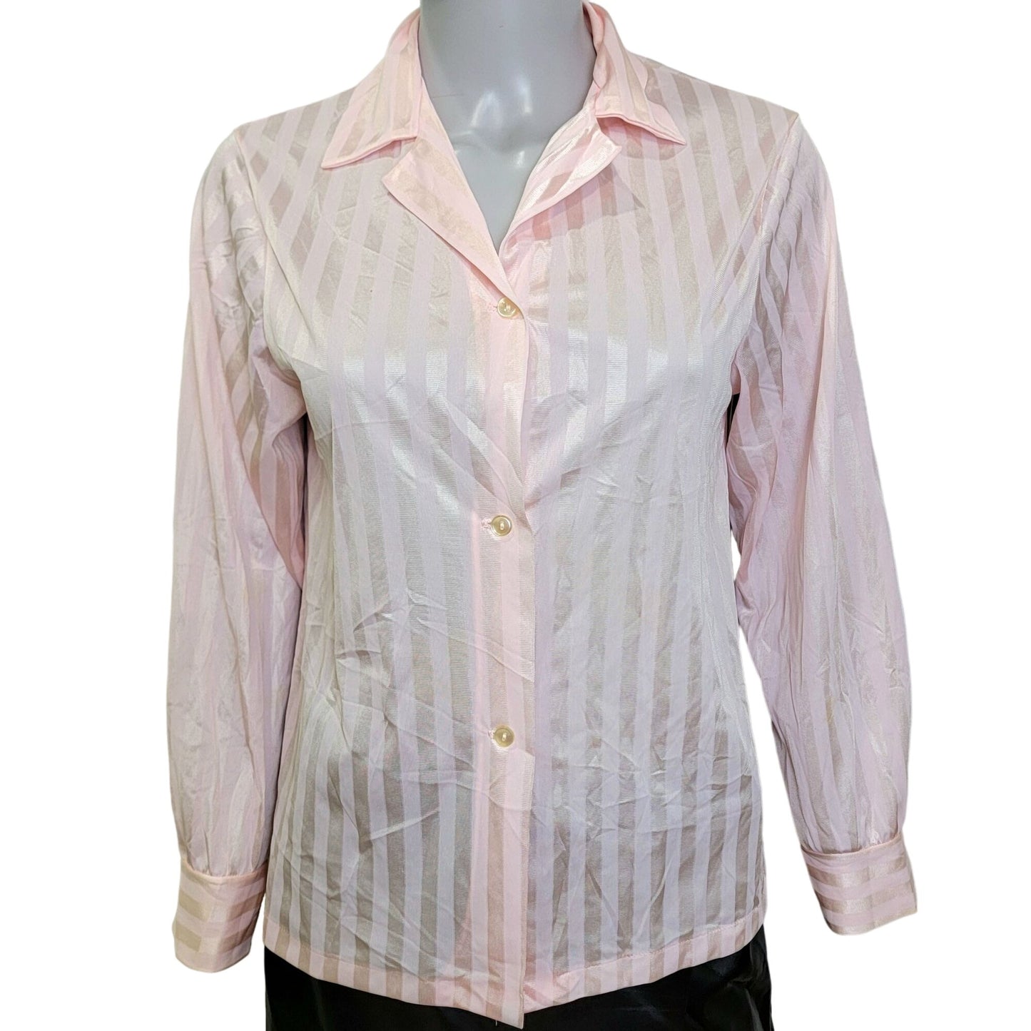 Sears Vintage 70s Nylon Blouse Women Medium Pink Gold