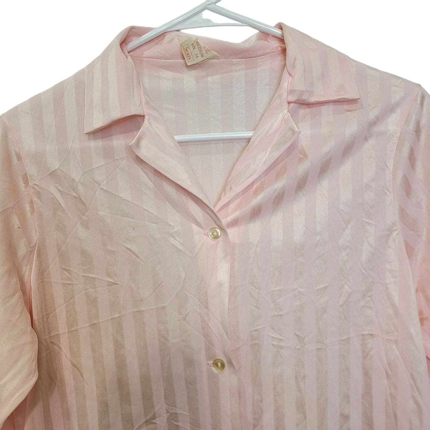 Sears Vintage 70s Nylon Blouse Women Medium Pink Gold