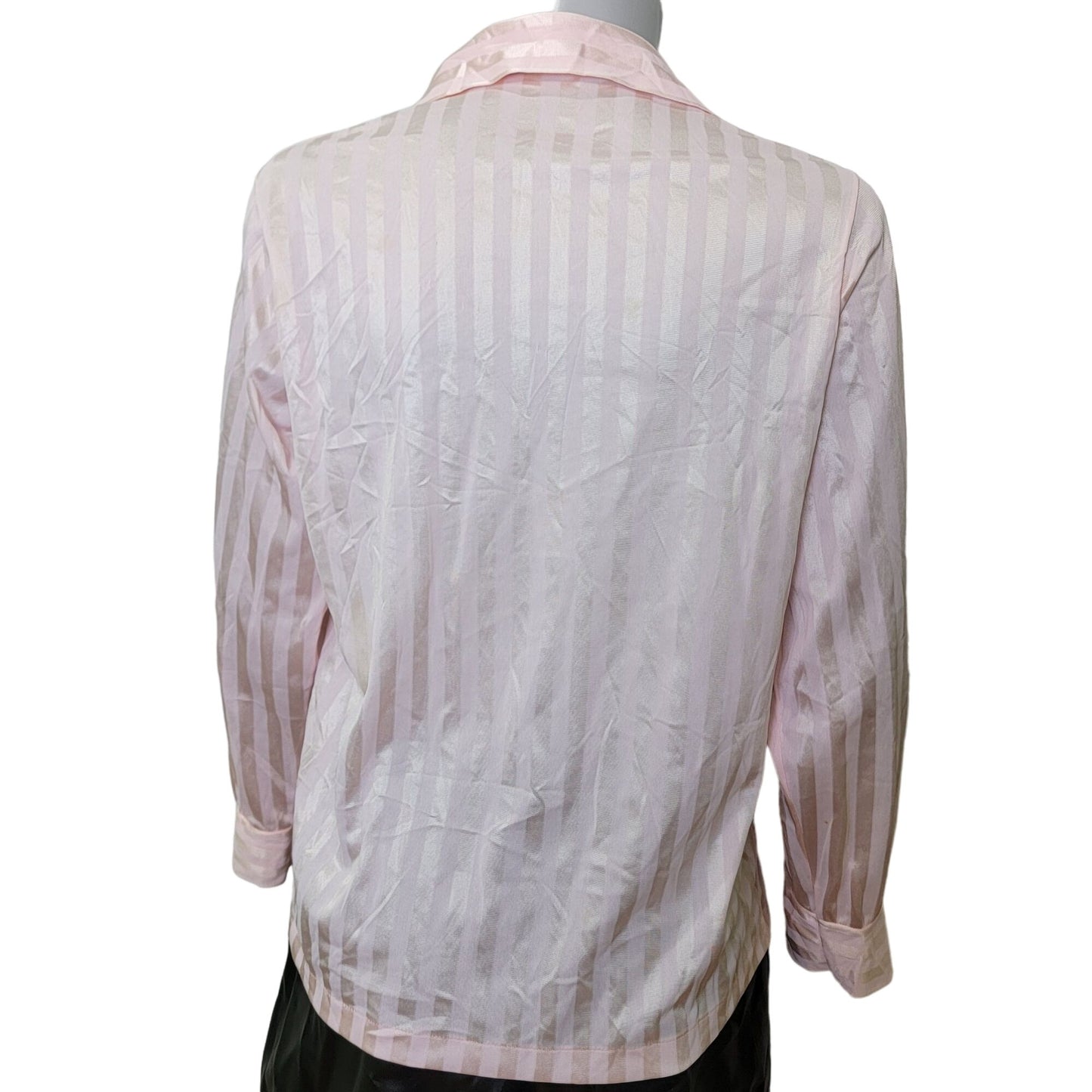 Sears Vintage 70s Nylon Blouse Women Medium Pink Gold