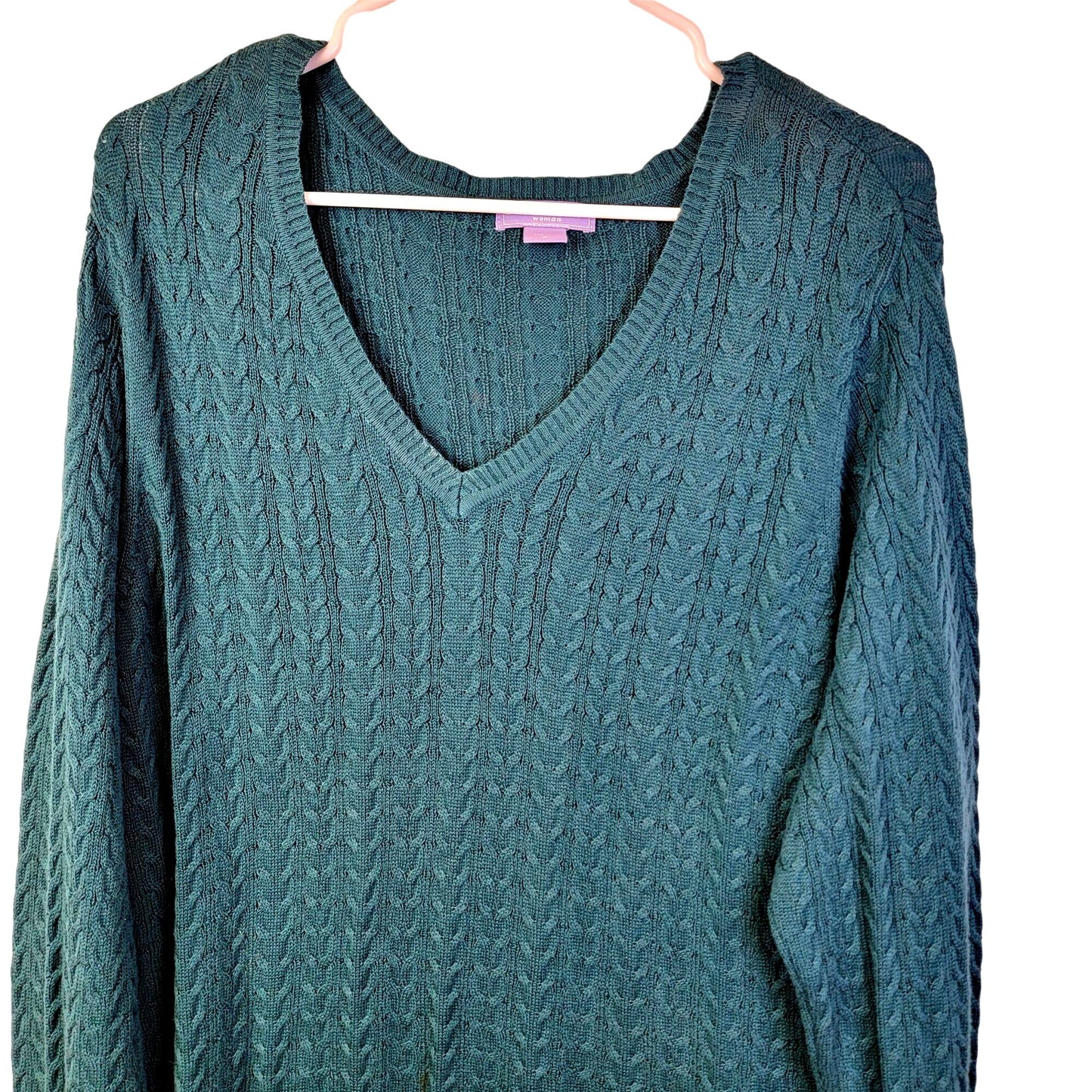 Green Vintage Y2K Cable Knit Sweater Women Plus 1X