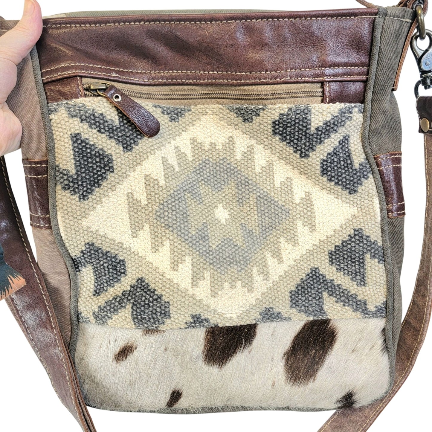 Myra Bag Cowhide Leather Western Purse Crossbody Handbag Women Brown Gray Cowboy