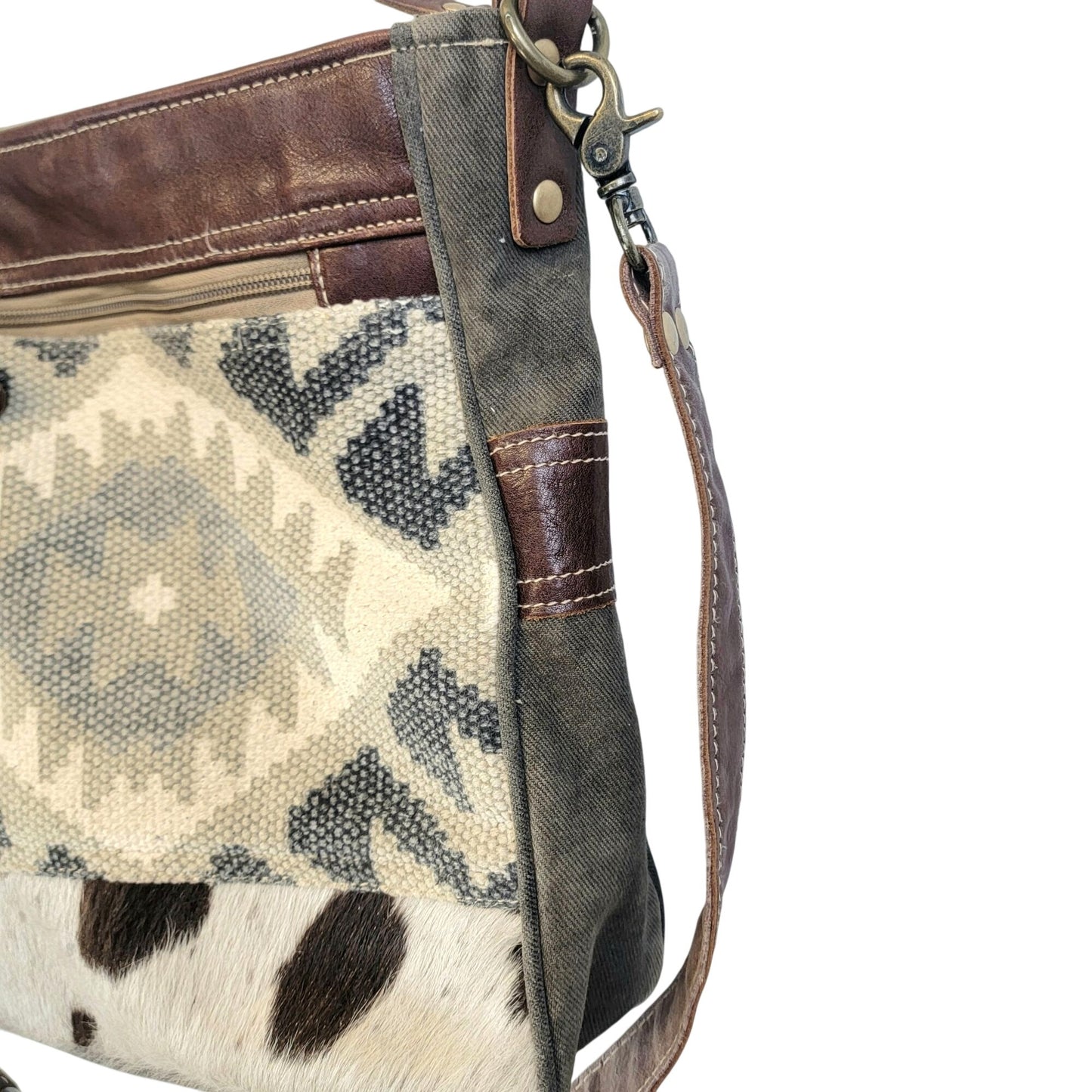 Myra Bag Cowhide Leather Western Purse Crossbody Handbag Women Brown Gray Cowboy
