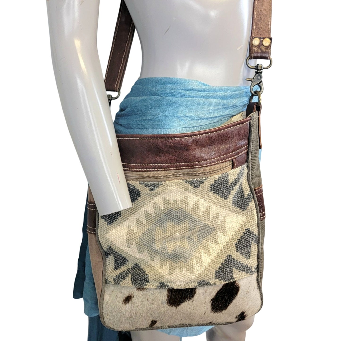 Myra Bag Cowhide Leather Western Purse Crossbody Handbag Women Brown Gray Cowboy
