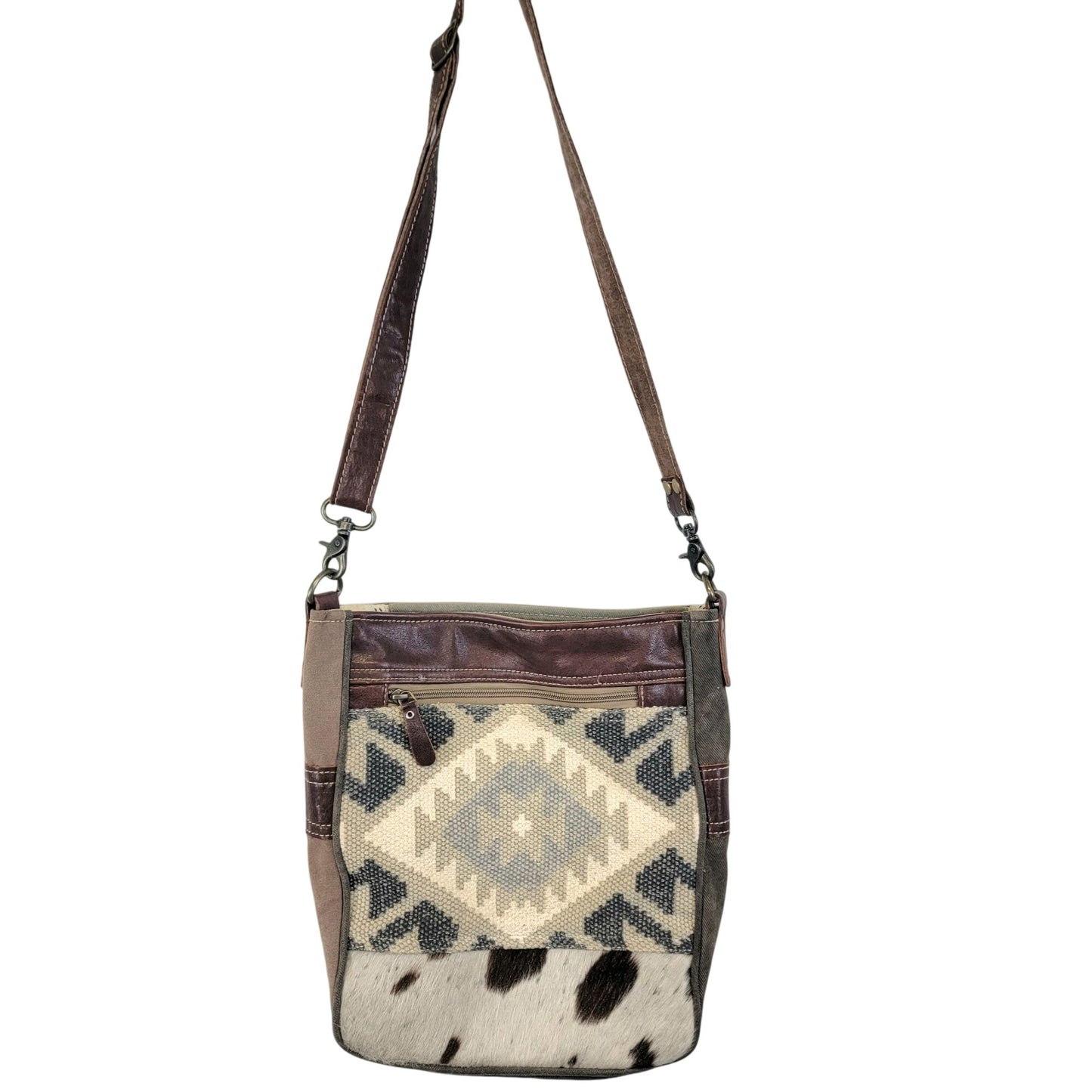 Myra Bag Cowhide Leather Western Purse Crossbody Handbag Women Brown Gray Cowboy
